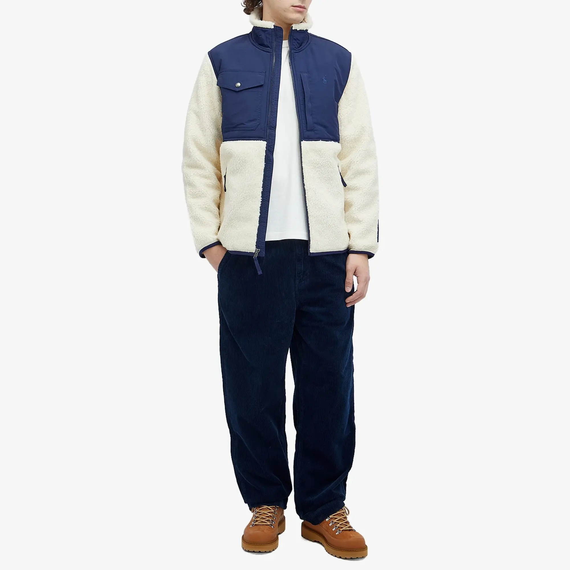 Polo Ralph Lauren Men's Zip Through Panel Fleece Winter Cream/Newport Navy