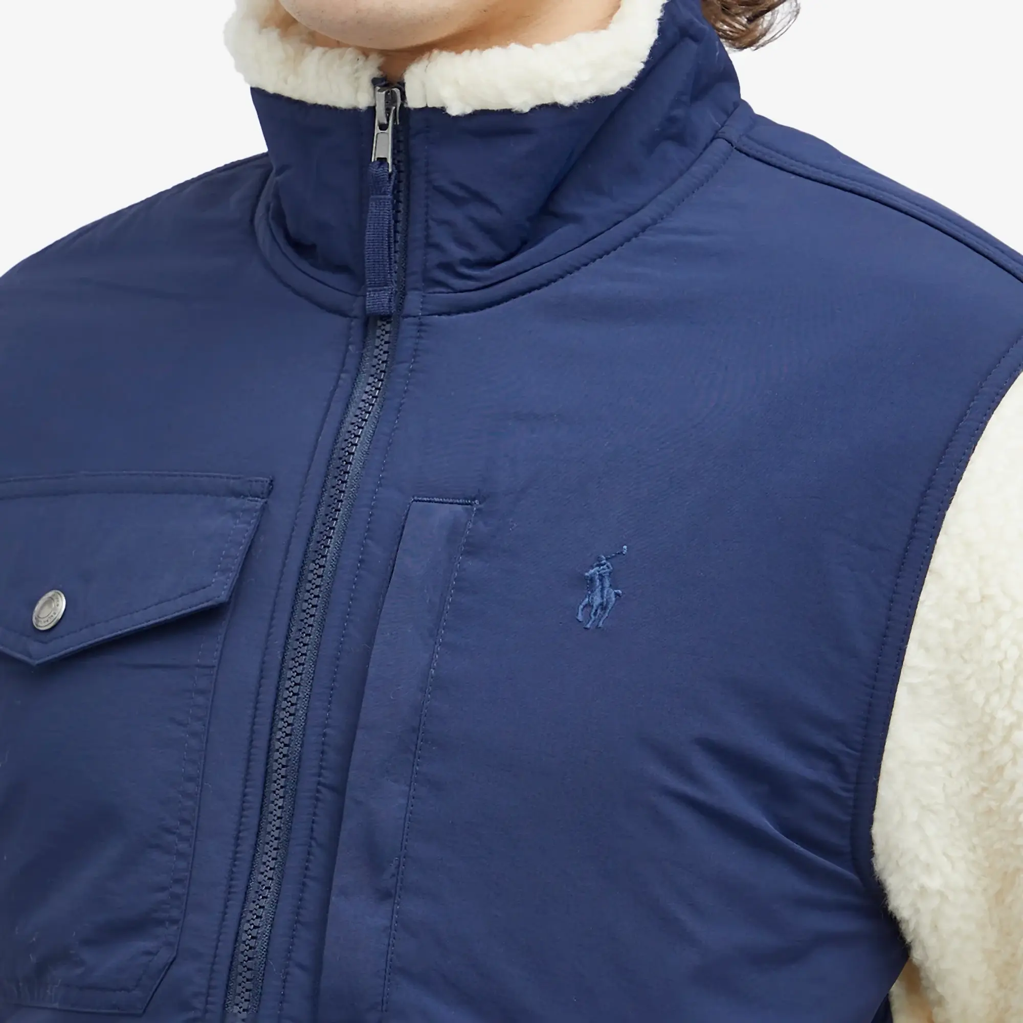 Polo Ralph Lauren Men's Zip Through Panel Fleece Winter Cream/Newport Navy