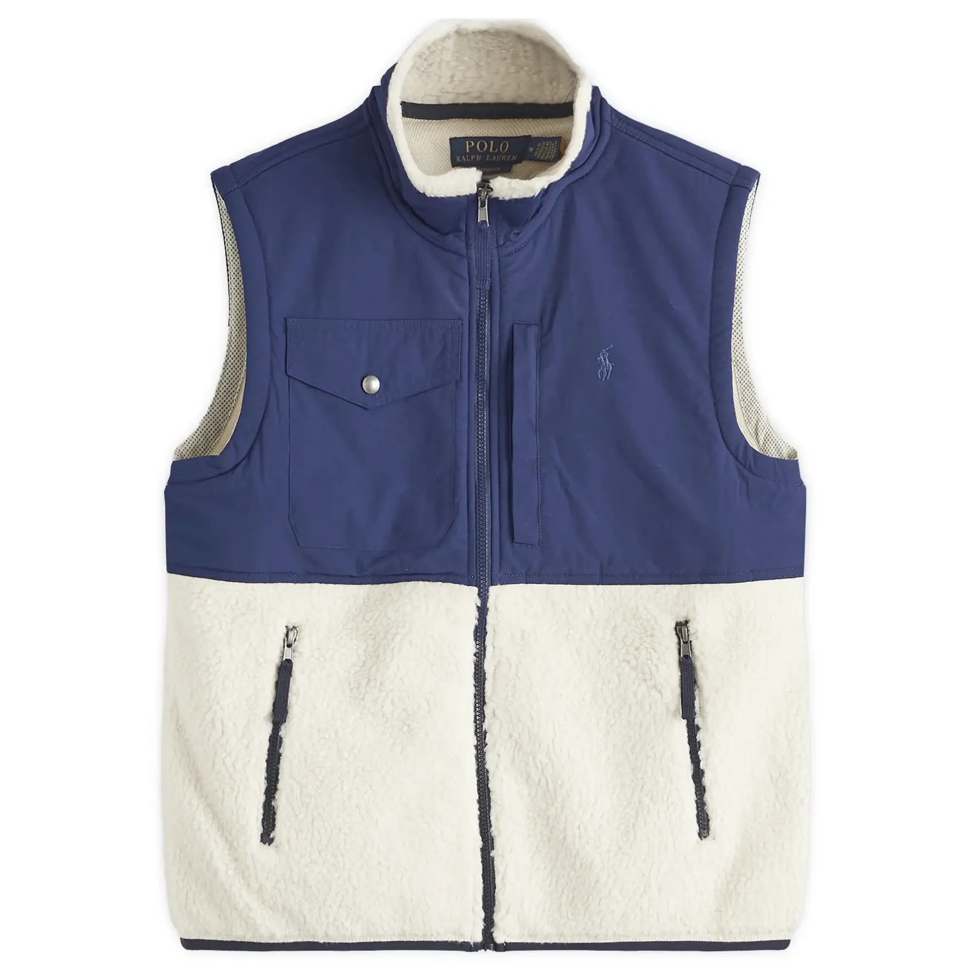 Polo Ralph Lauren Men's Zip Through Panel Gilet Winter Cream/Newport Navy