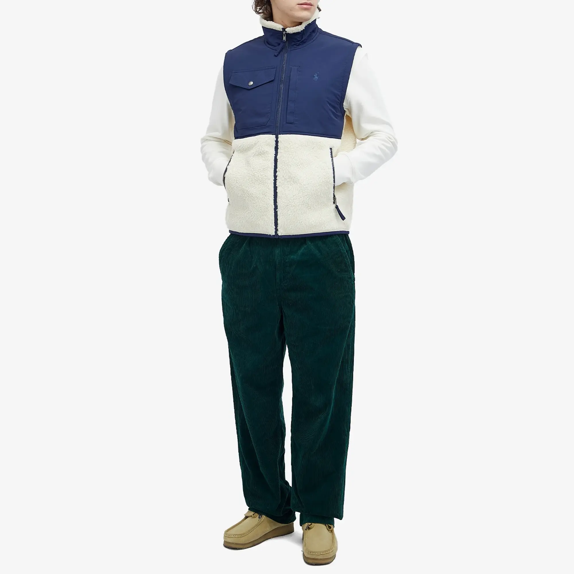 Polo Ralph Lauren Men's Zip Through Panel Gilet Winter Cream/Newport Navy