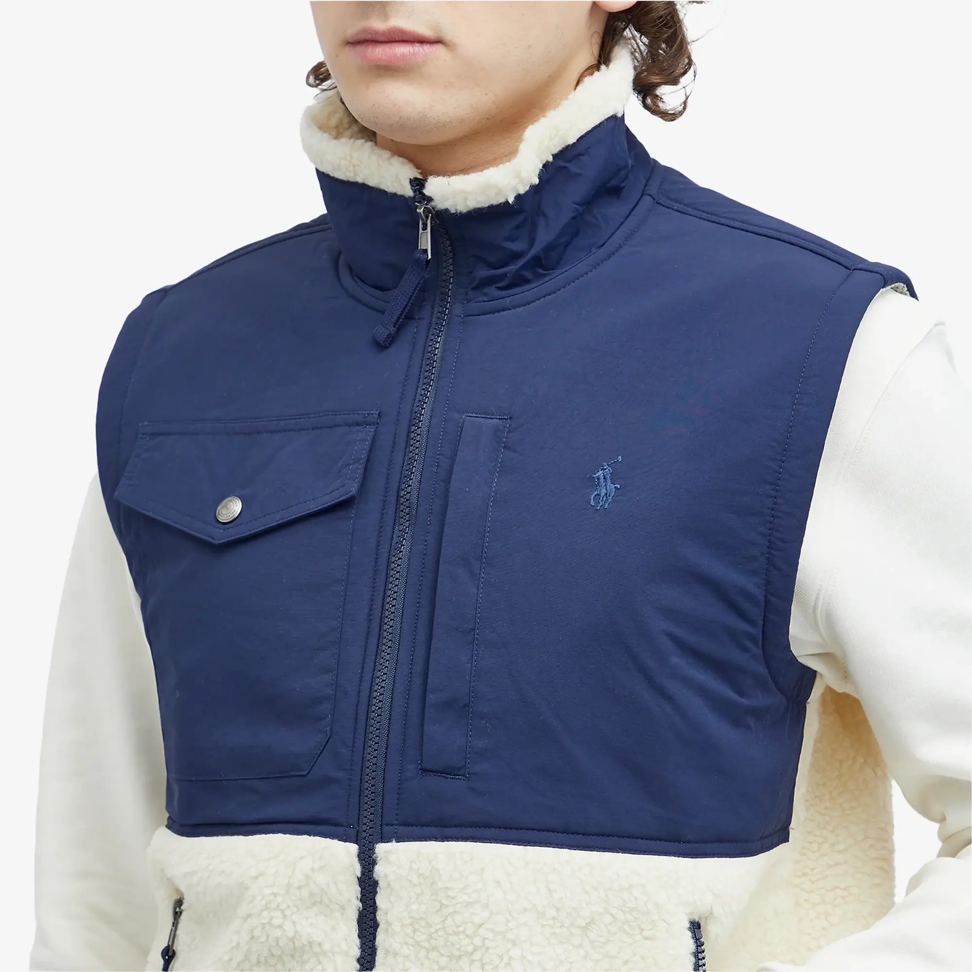 Polo Ralph Lauren Men's Zip Through Panel Gilet Winter Cream/Newport Navy