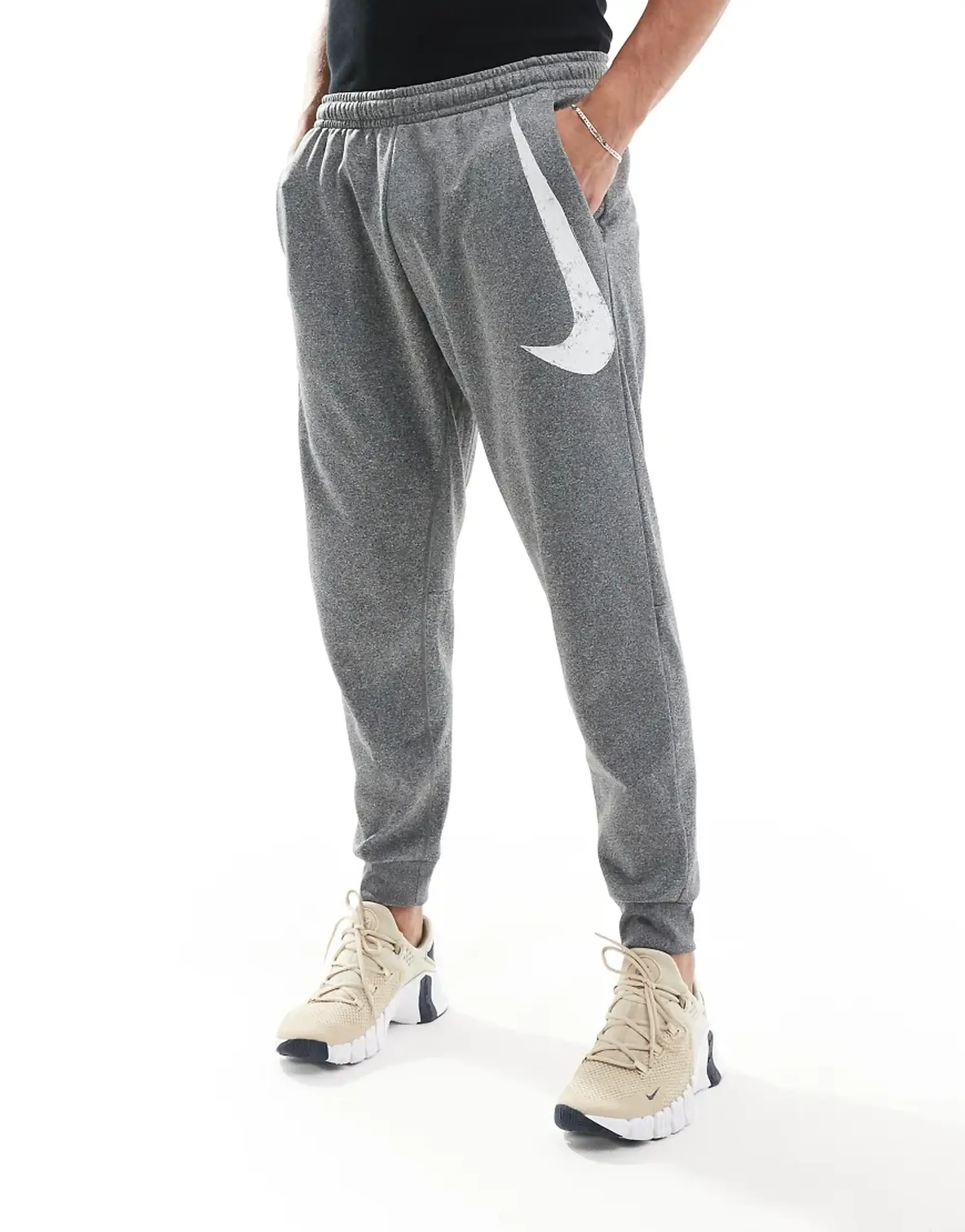 Nike Training Swoosh Graphic Tapered Joggers In Grey-Black