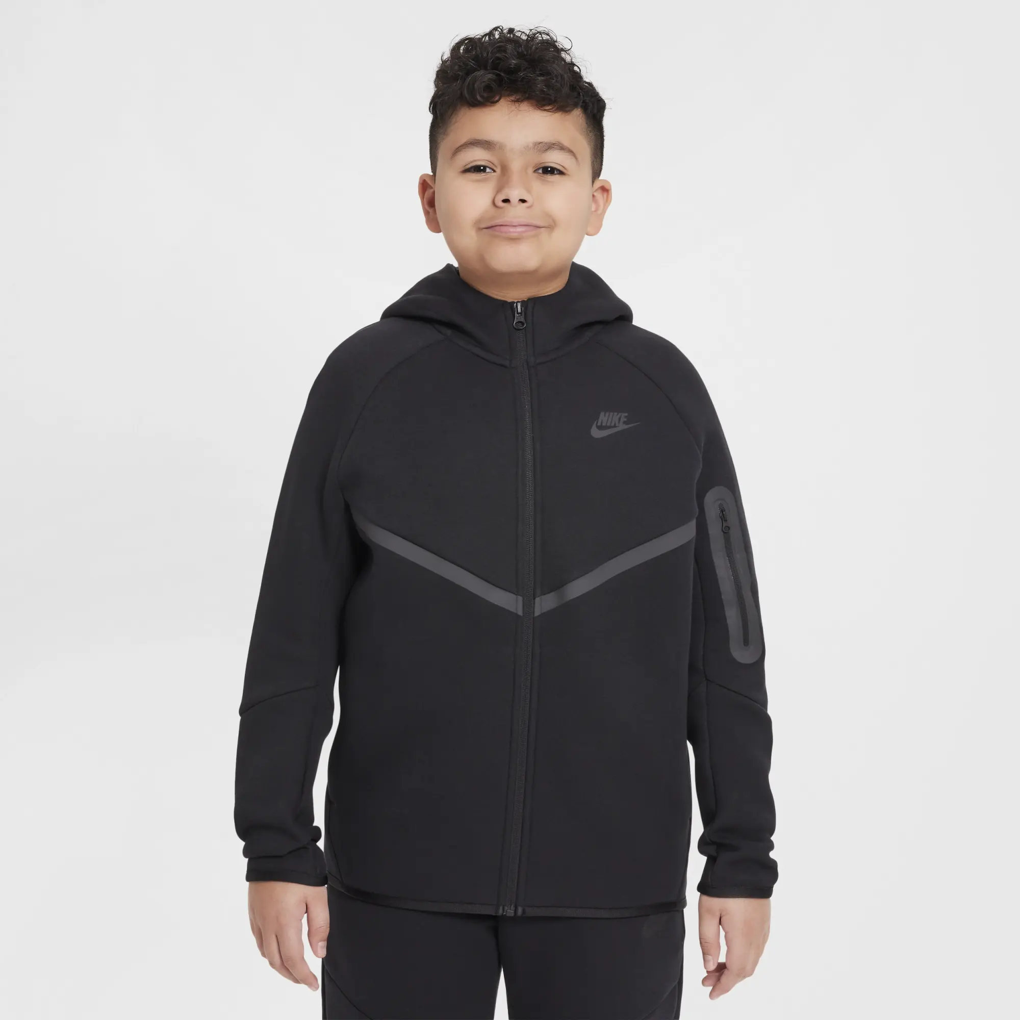 Nike Sportswear Tech Fleece Older Kids' Full-Zip Hoodie (Extended Size) - Black - Cotton/Polyester