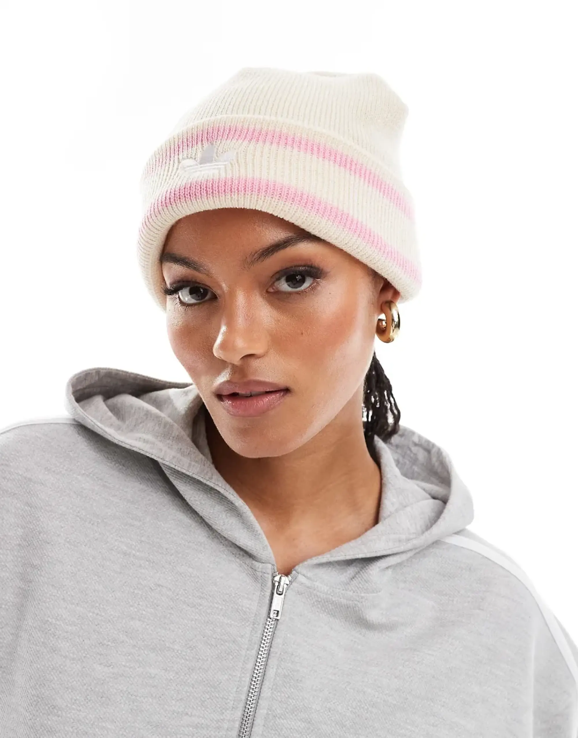 Adidas Originals 70S Beanie In Beige And Pink Neutral JL9570 FOOTY.COM