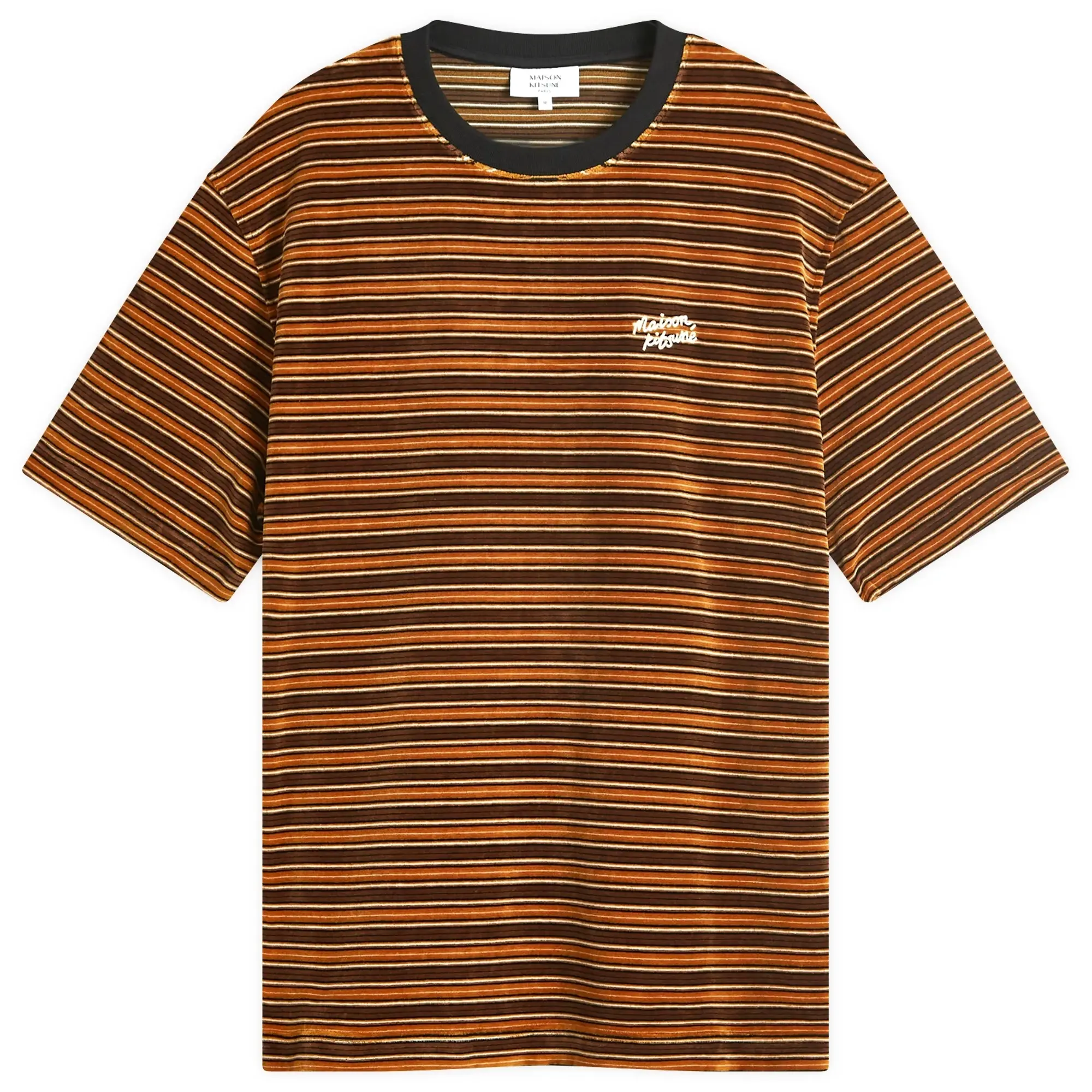 Maison Kitsuné Maison Kitsune Striped Velvet Oversize T-Shirt Sequoia/Birch