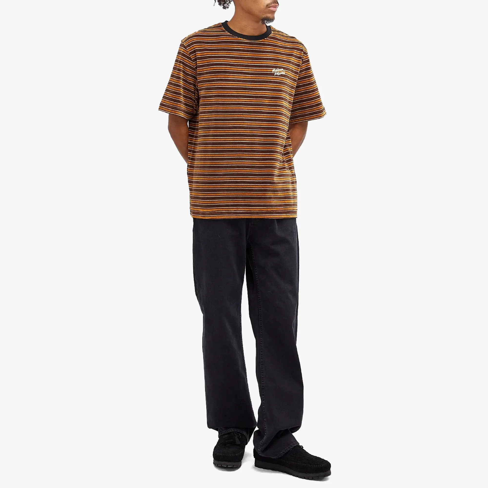 Maison Kitsuné Maison Kitsune Striped Velvet Oversize T-Shirt Sequoia/Birch