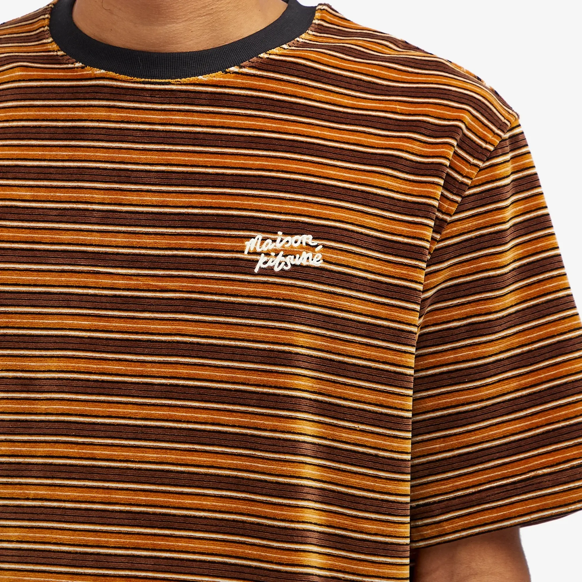 Maison Kitsuné Maison Kitsune Striped Velvet Oversize T-Shirt Sequoia/Birch