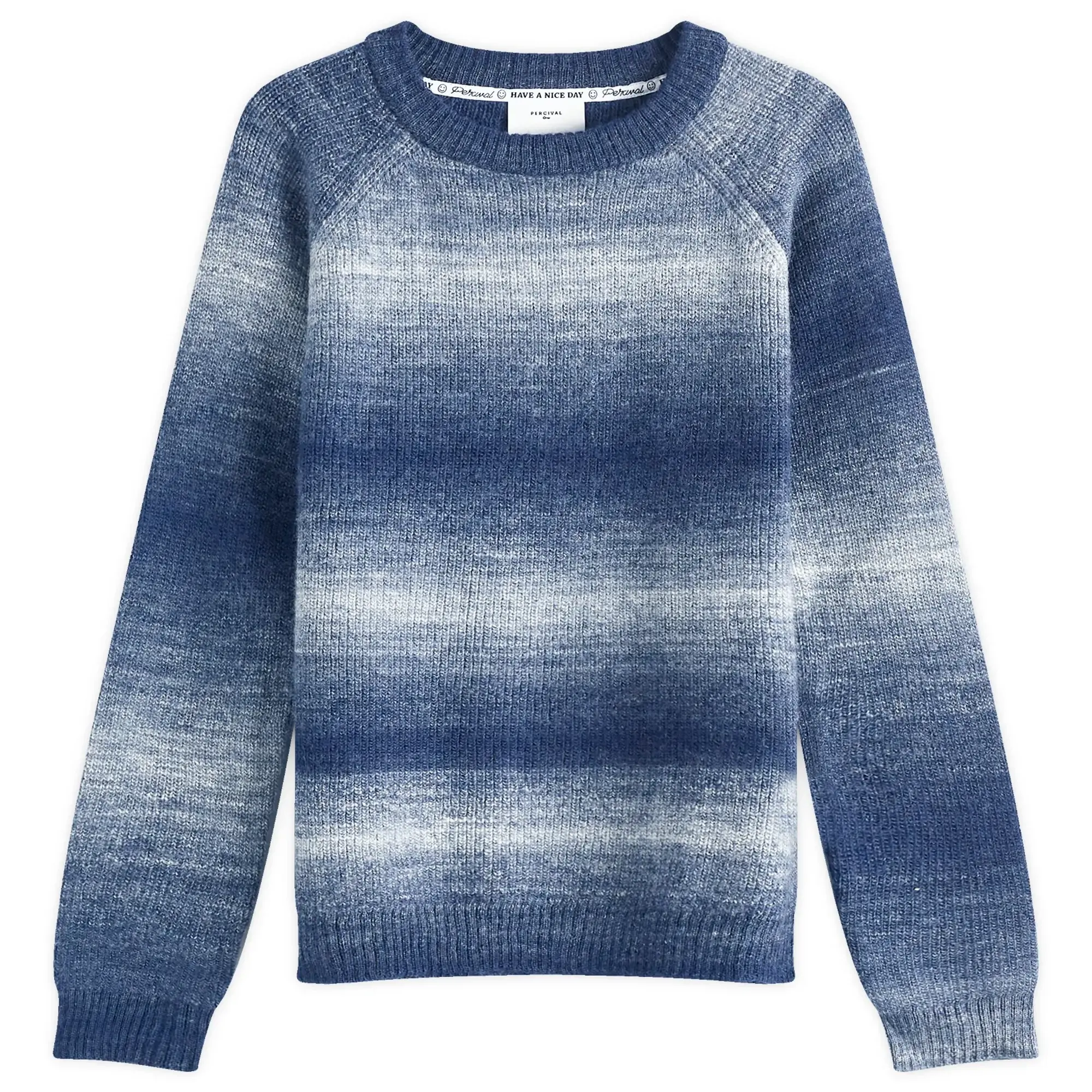Percival Men's Patina Ribbed Crew Neck Sweater Blue