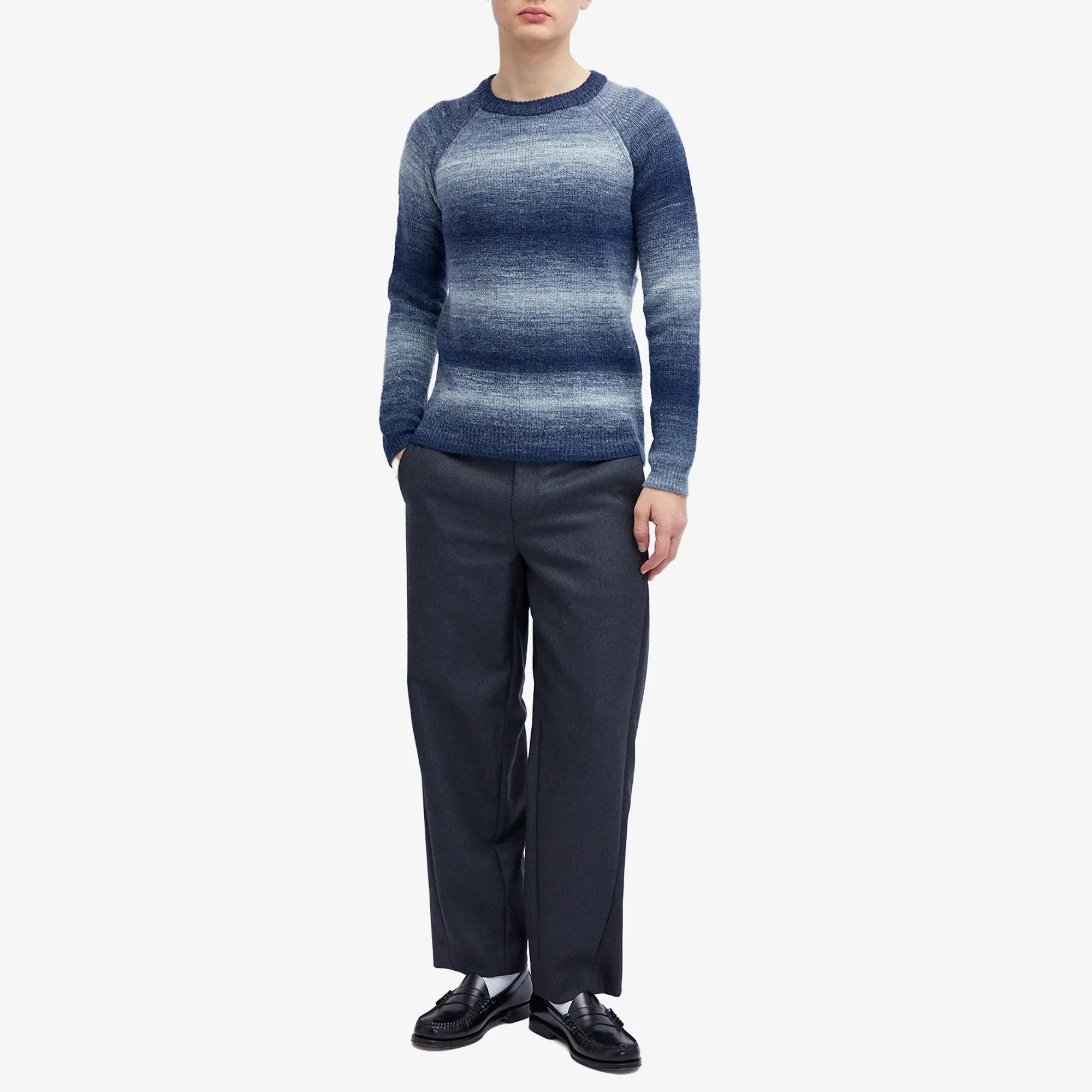 Percival Men's Patina Ribbed Crew Neck Sweater Blue