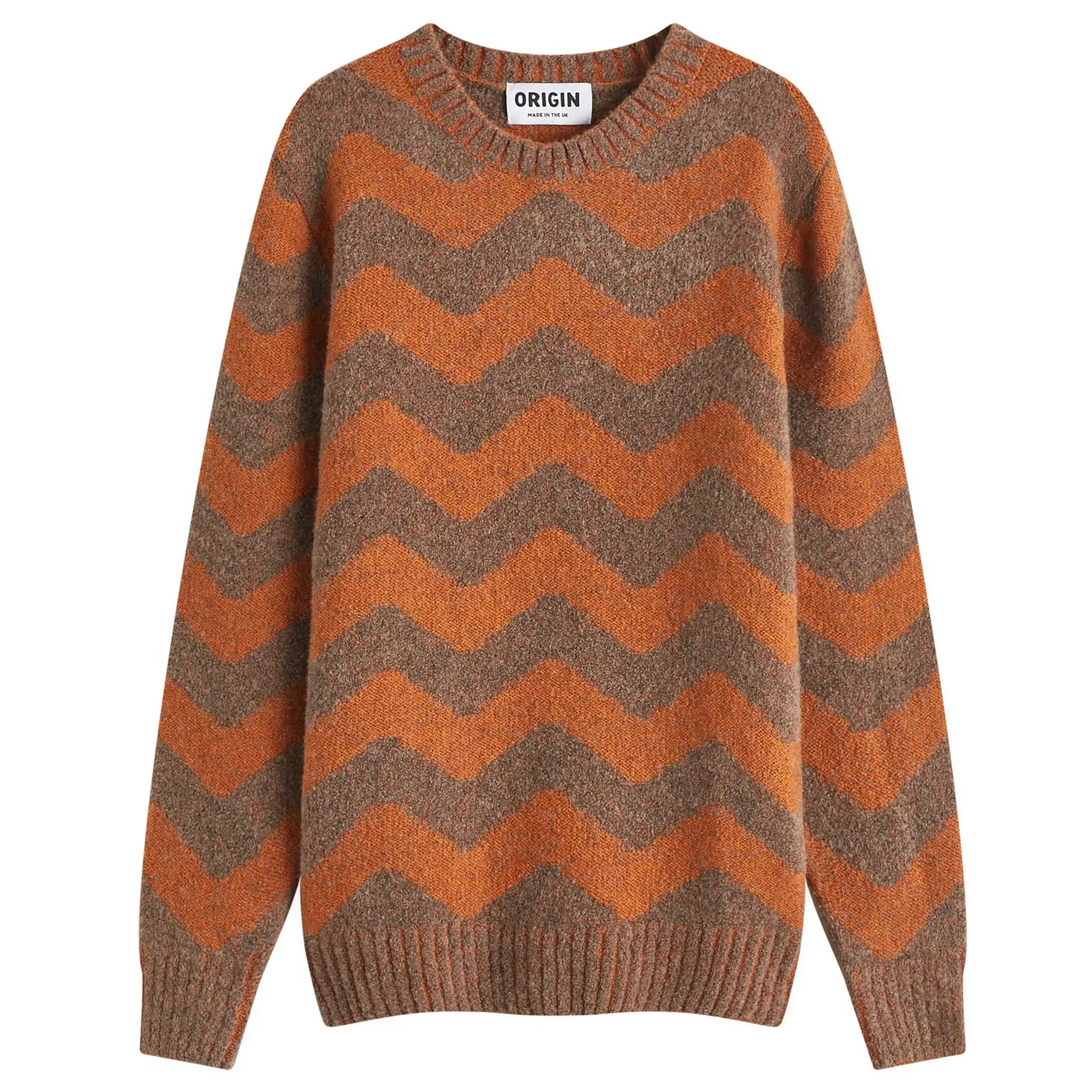 Country Of Origin Men's Thames Stripe Knit Jumper Light Brown/Orange