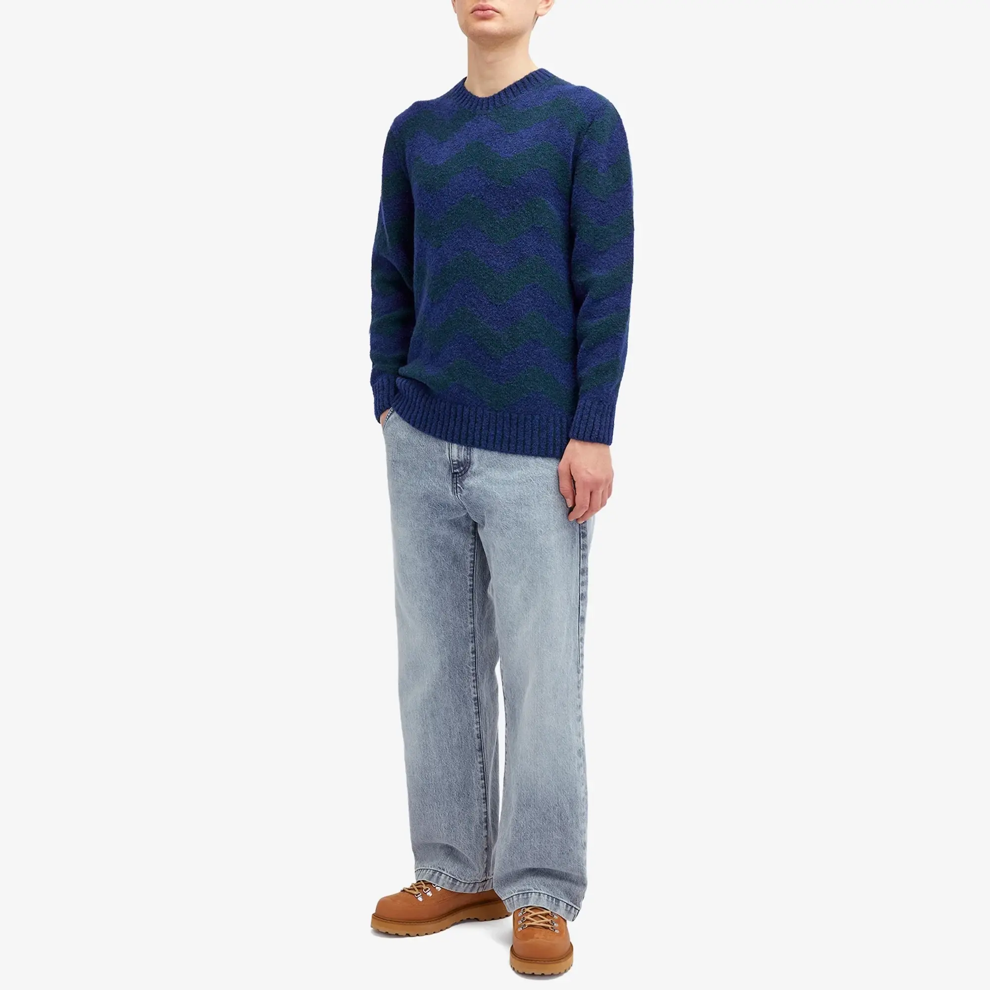 Country Of Origin Men's Thames Stripe Knit Jumper Navy Tartan