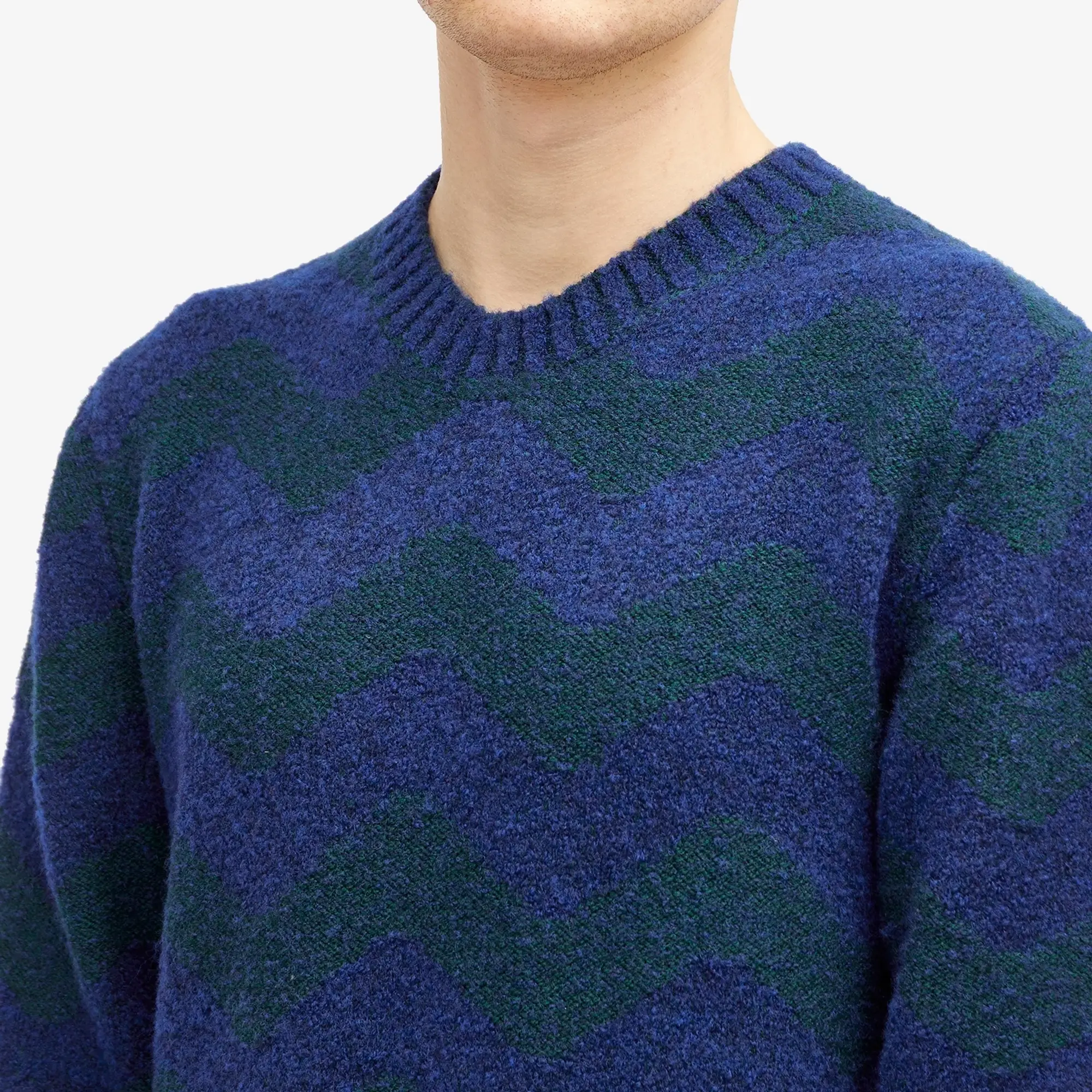 Country Of Origin Men's Thames Stripe Knit Jumper Navy Tartan