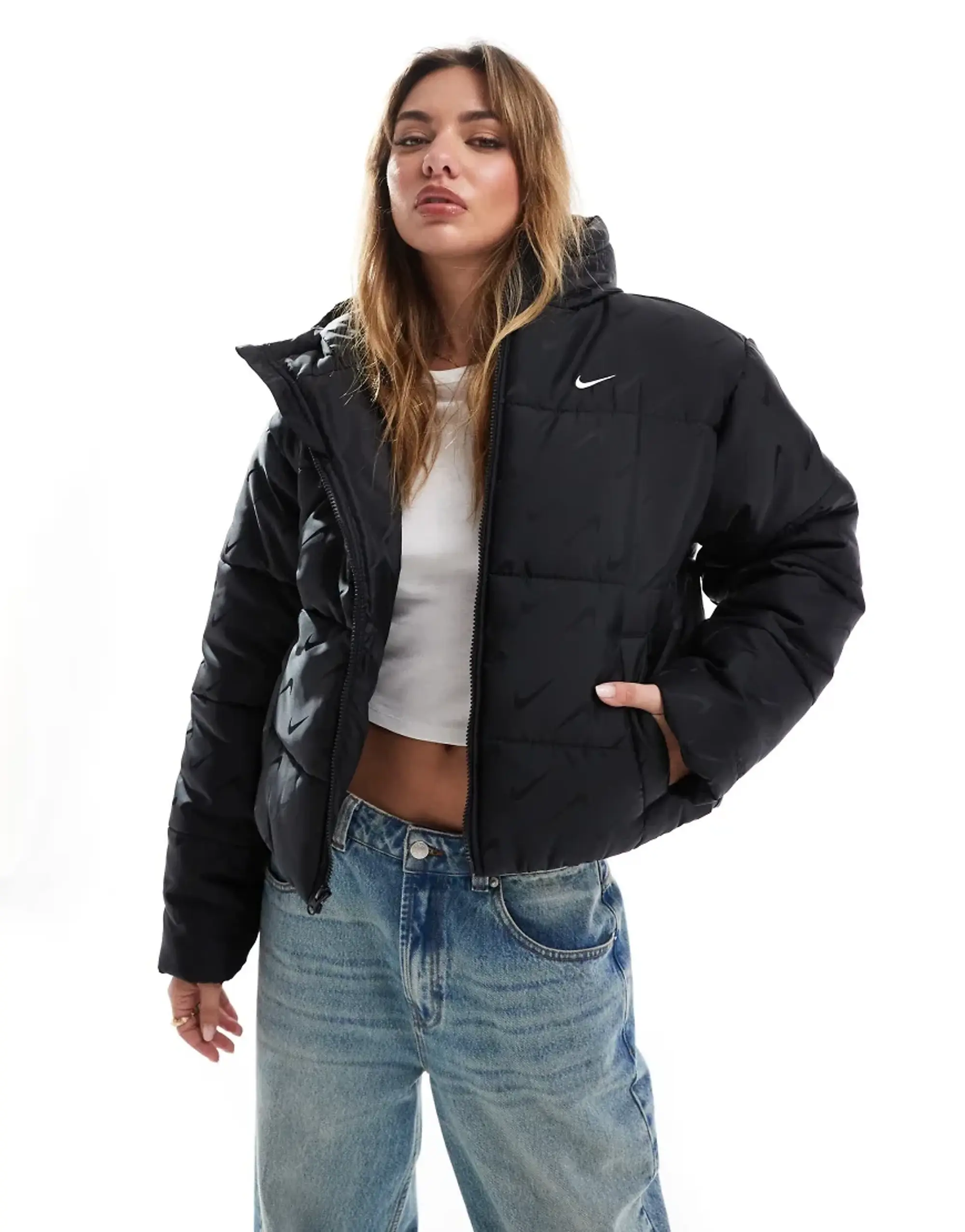 Nike Essential Crop Puffer Jacket In Black