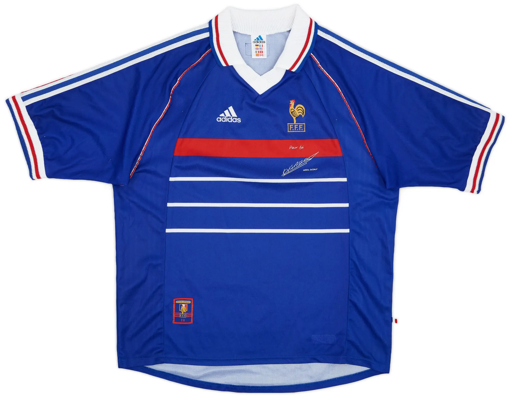 adidas 1998-00 France 'Pour Toi Marcel Desailly' Home Shirt - 9/10 - (XL)