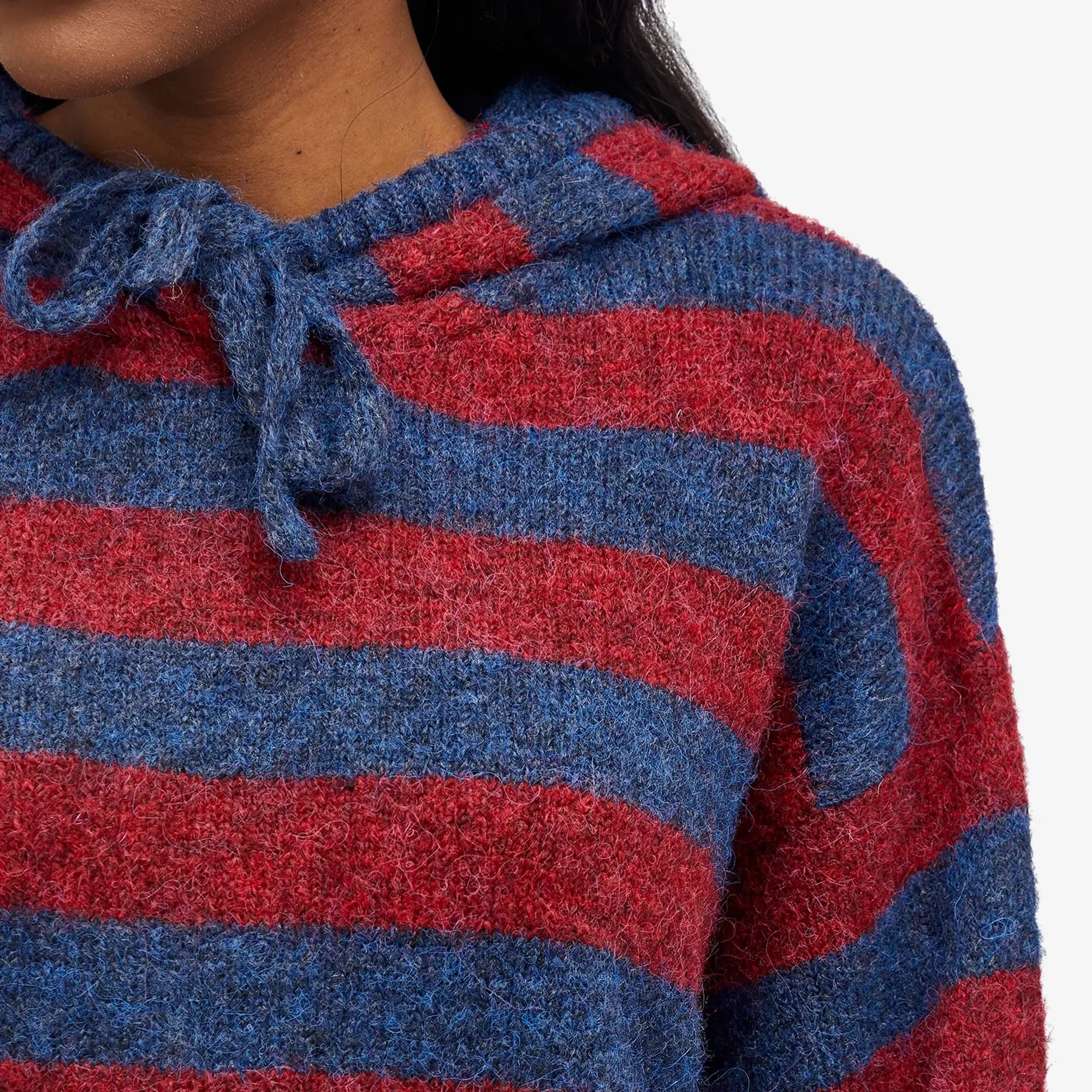Damson Madder Women's Riley Knit Hoodie Red Navy Stripe