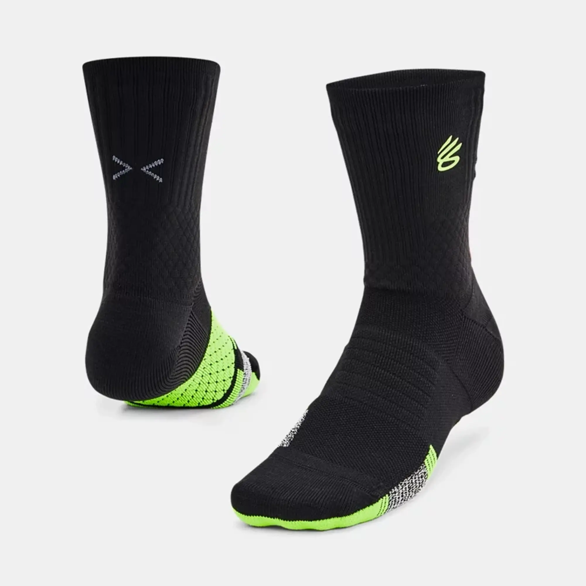 Under Armour Unisex Curry ArmourDry™ Playmaker Mid-Crew Socks Black / Black / High Vis Yellow L