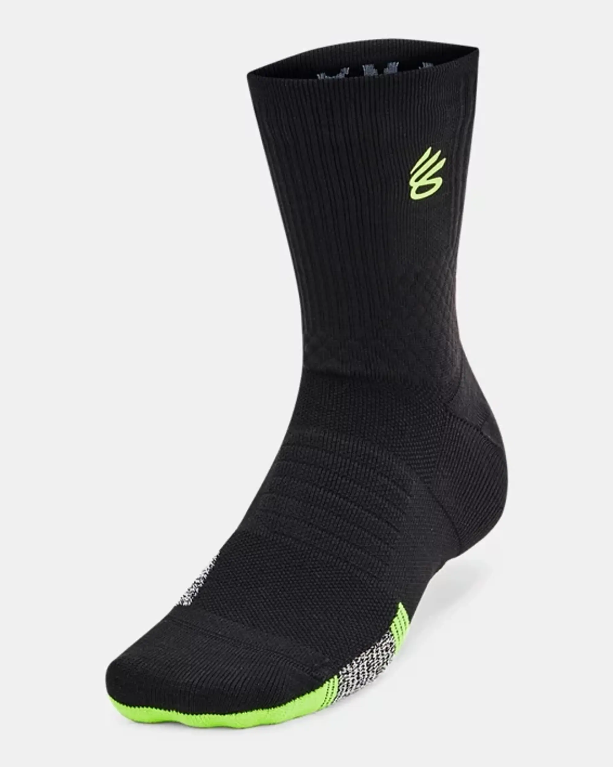 Under Armour Unisex Curry ArmourDry™ Playmaker Mid-Crew Socks Black / Black / High Vis Yellow L