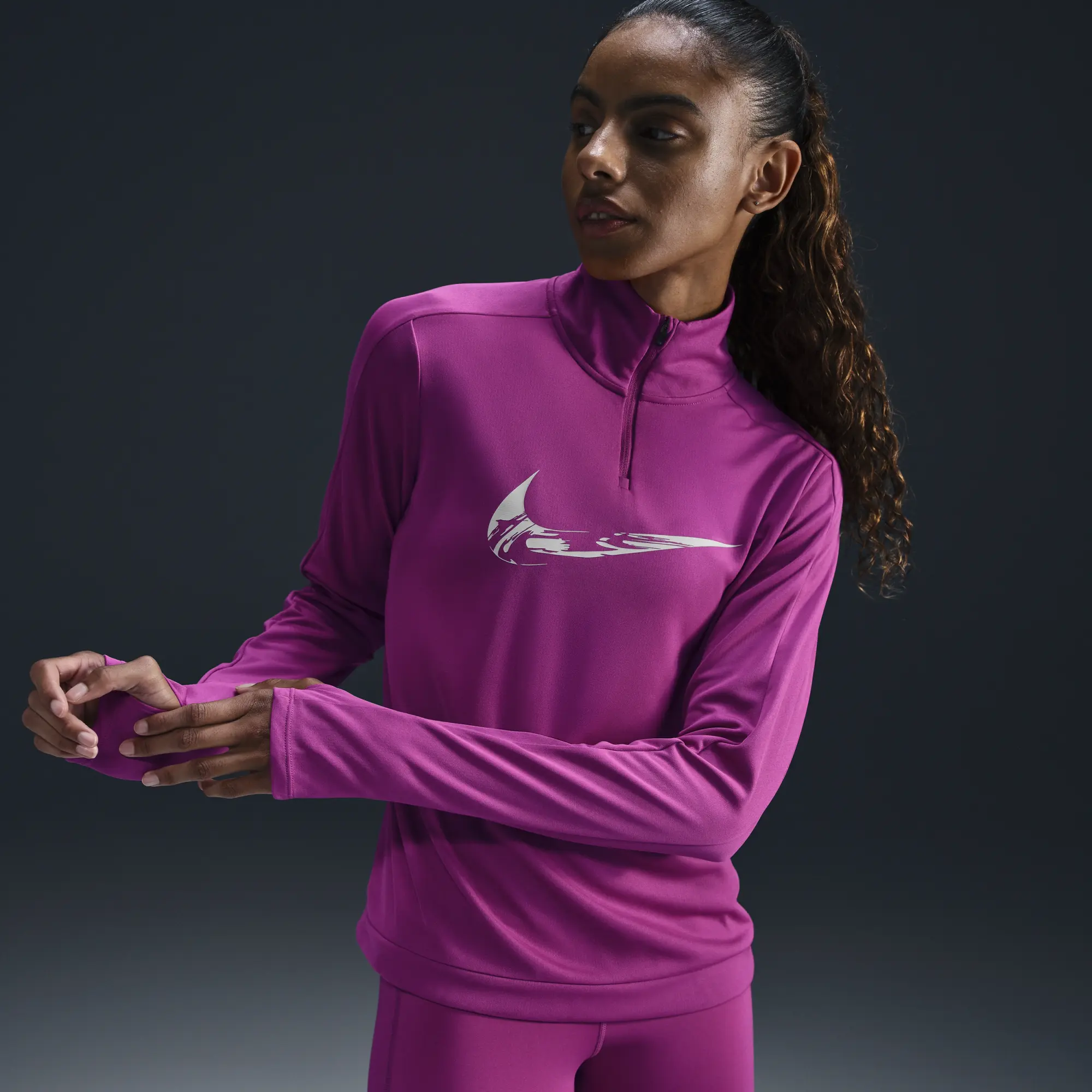 Nike Swoosh Women's Dri-FIT 1/4-Zip Running Mid Layer - Purple - Recycled Polyester