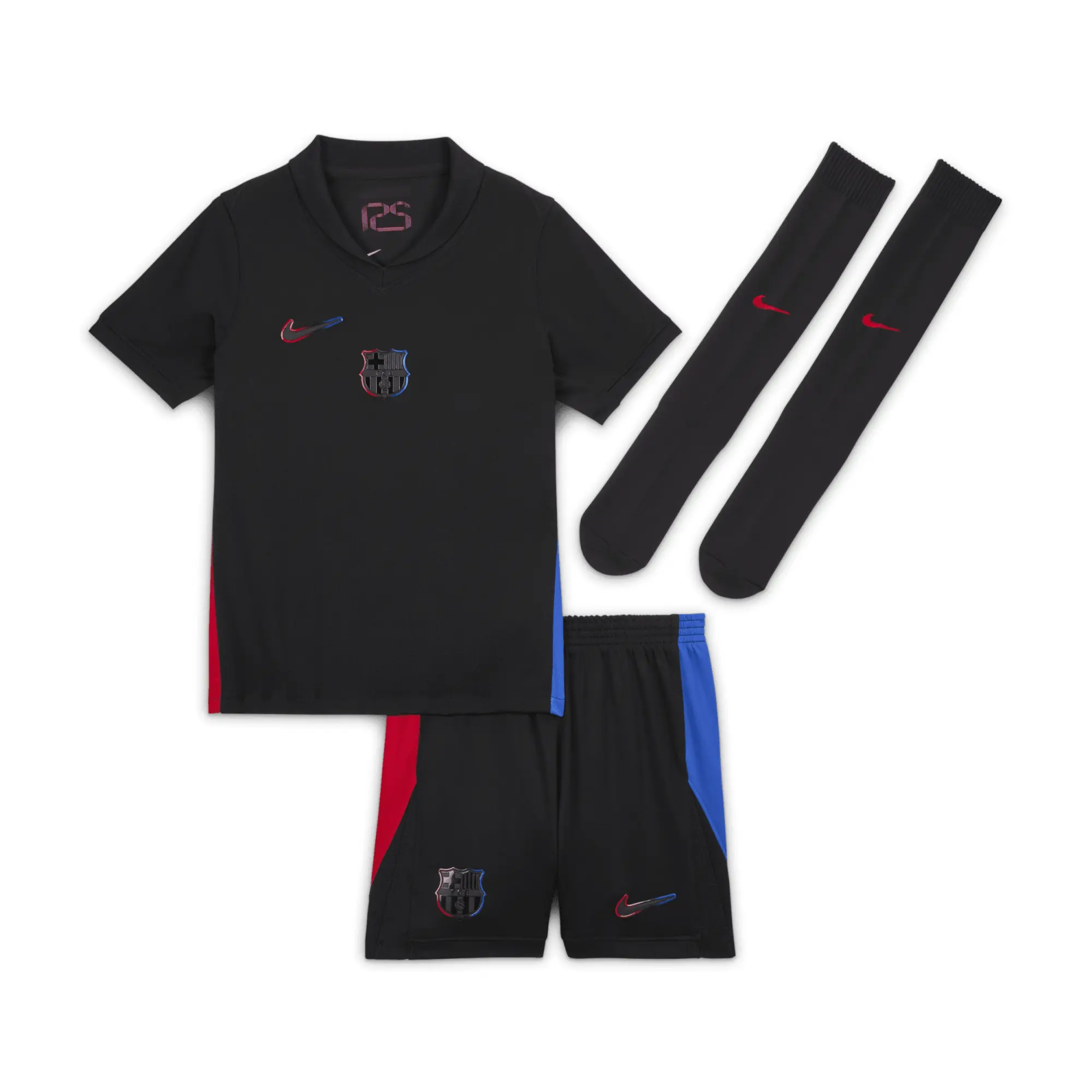 F.C. Barcelona 2024/25 Stadium Away Younger Kids' Nike Football Replica 3-Piece Kit - Black - Polyester