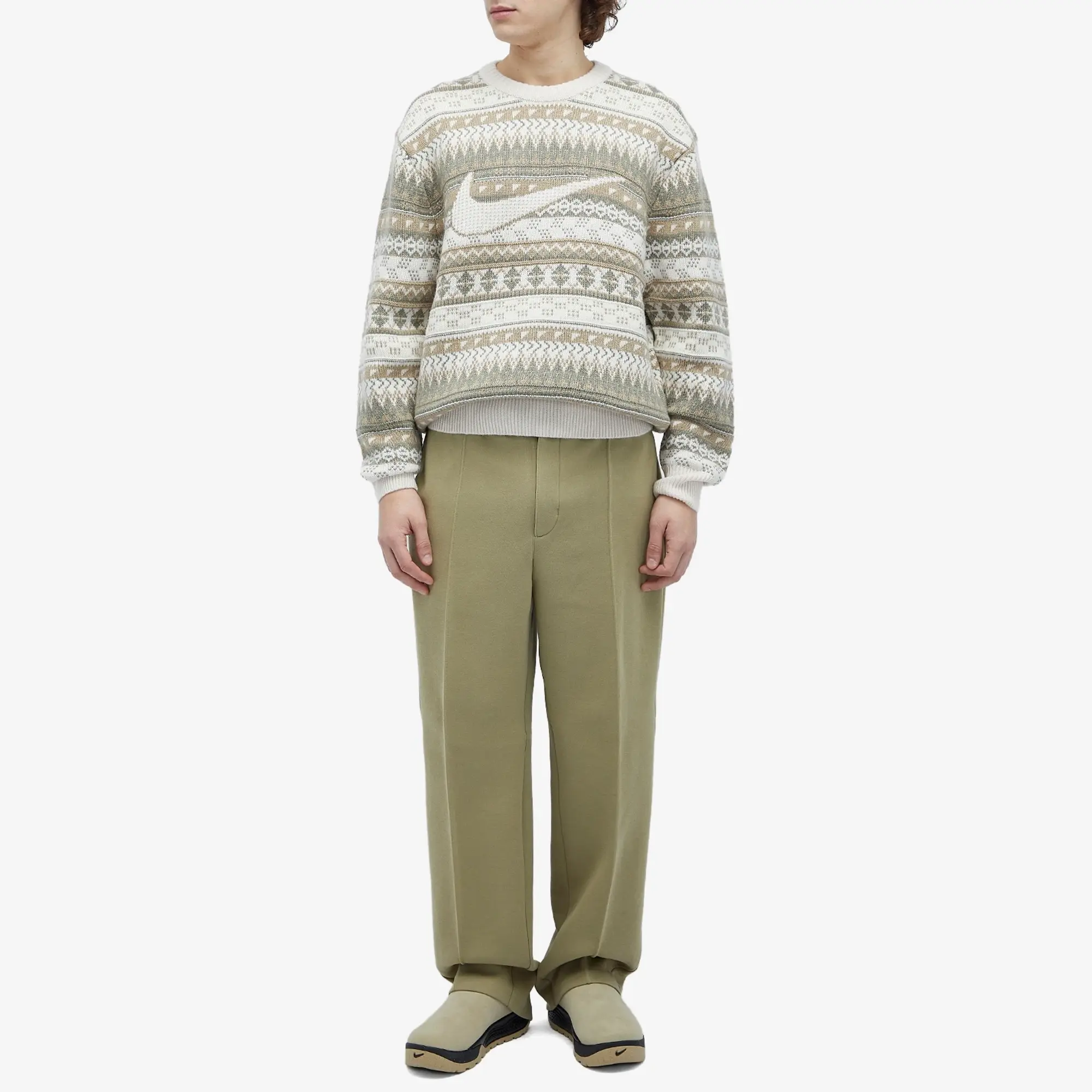 Nike Life Fair Isle Swoosh Jumper, Cream