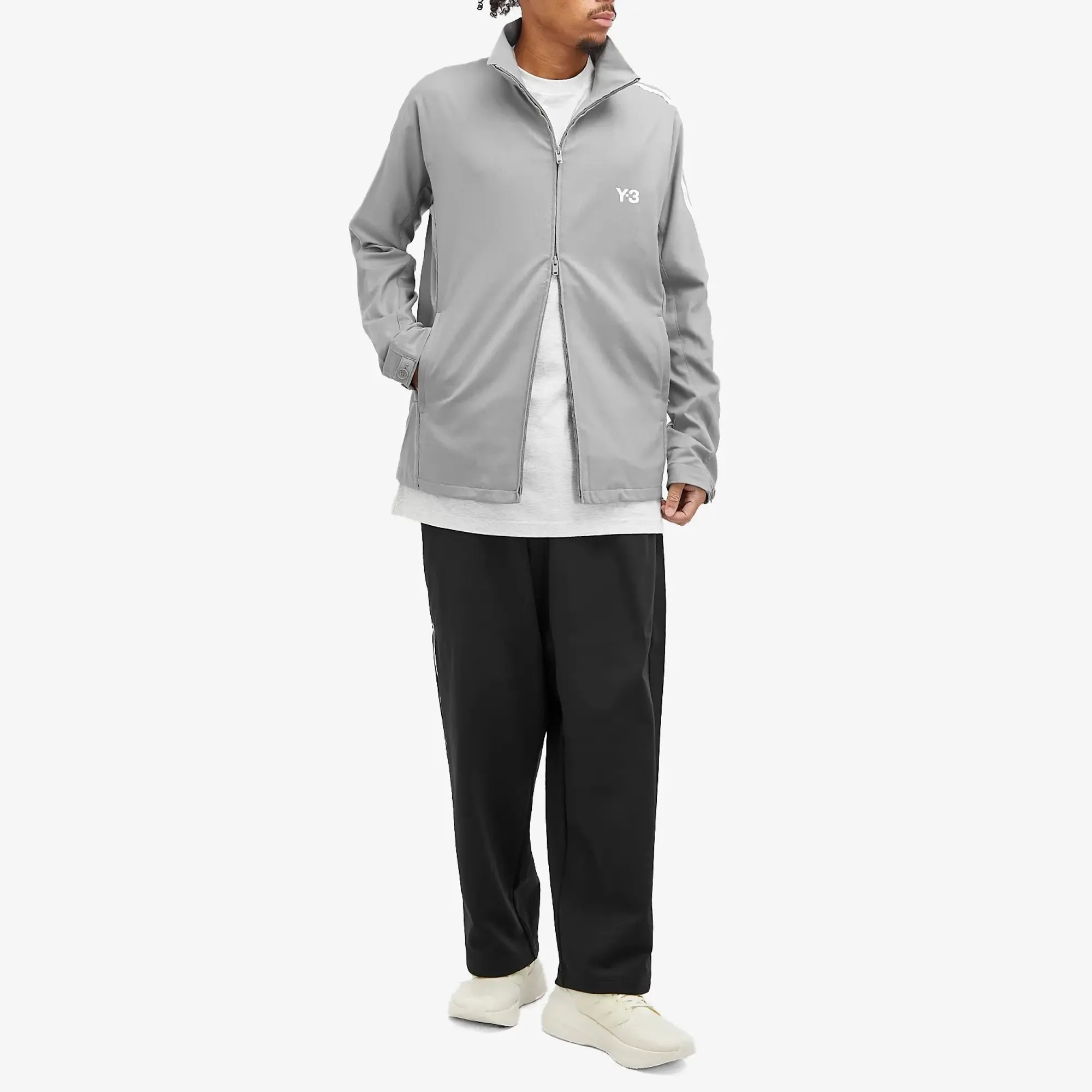 Y-3 Men's Refined Wool 3-Stripe Track Top Grey