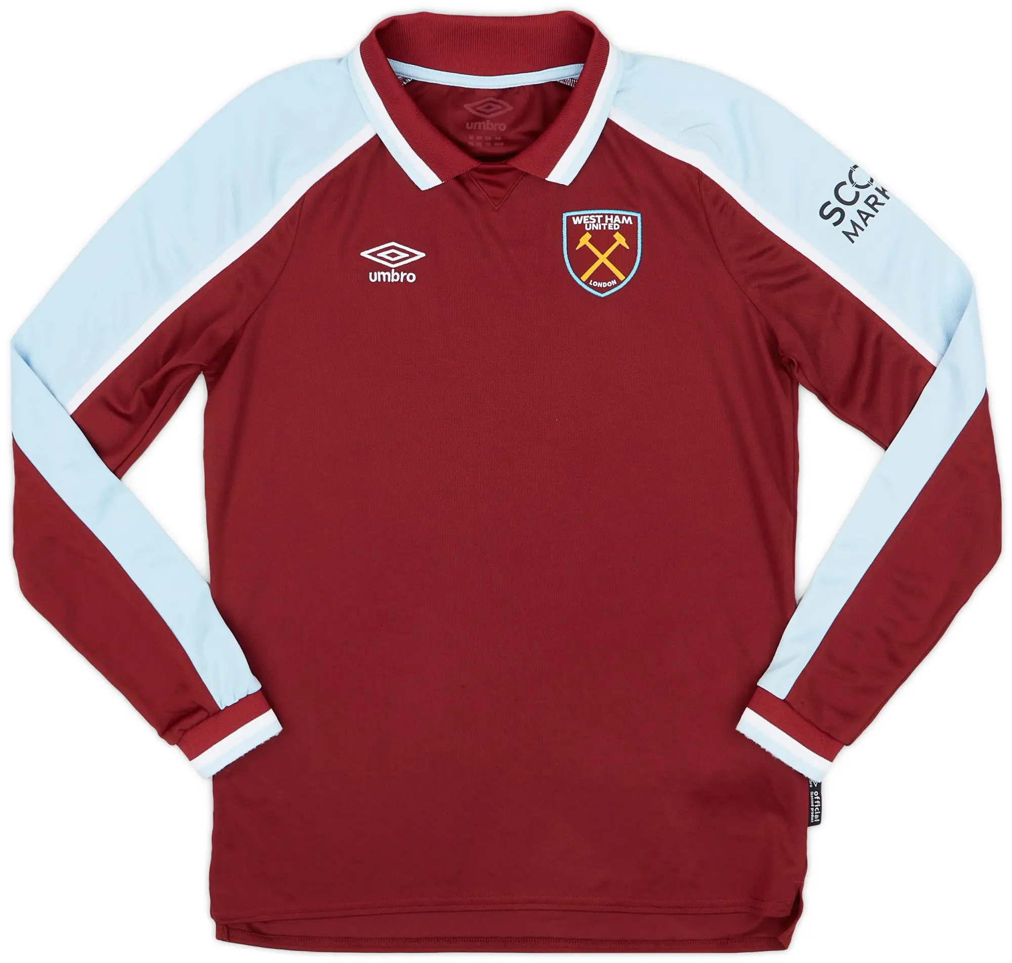 Umbro 2021-22 West Ham Home L/S Shirt - 8/10 - (XL.Boys)