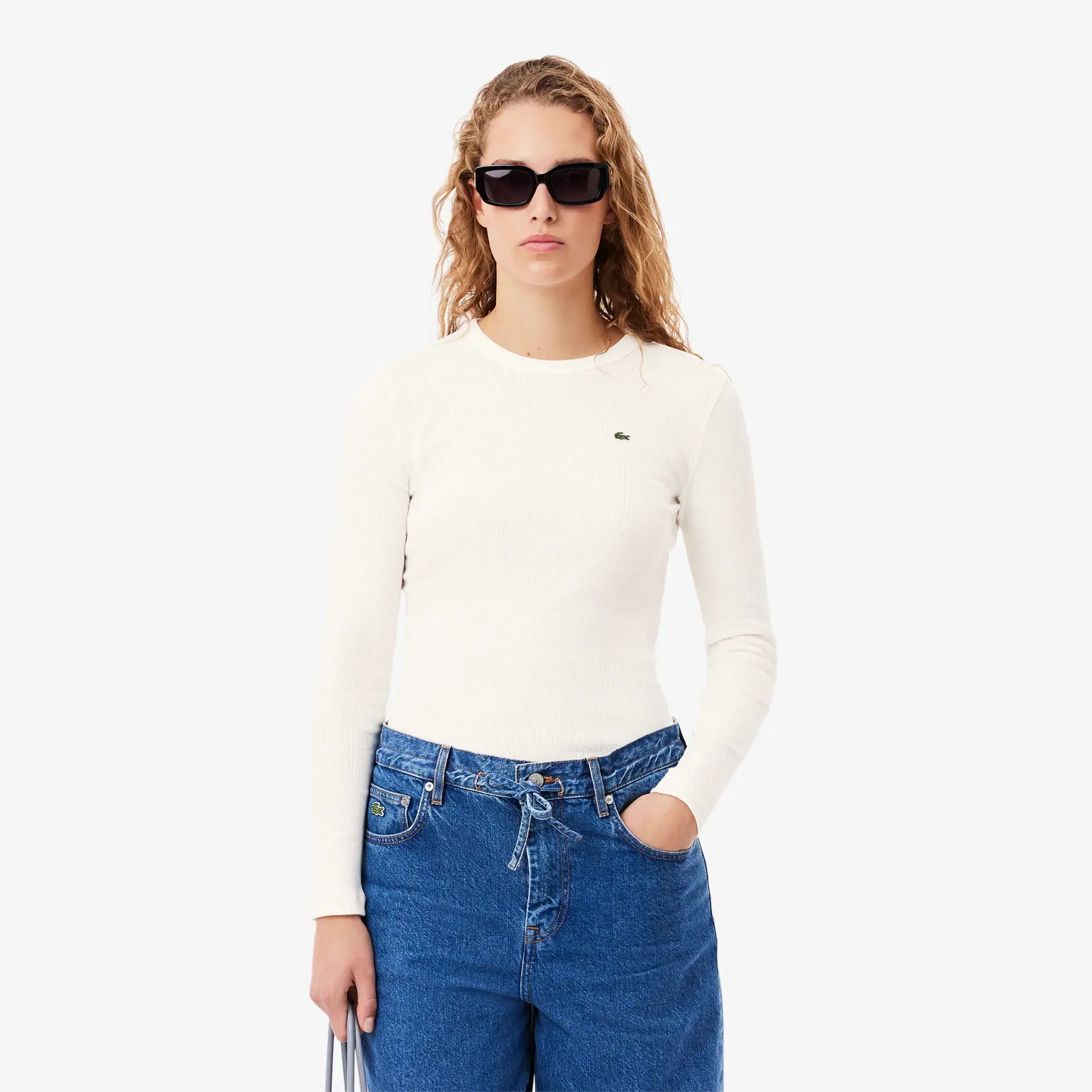 Lacoste Slim Fit Ribbed Cotton T-shirt - White