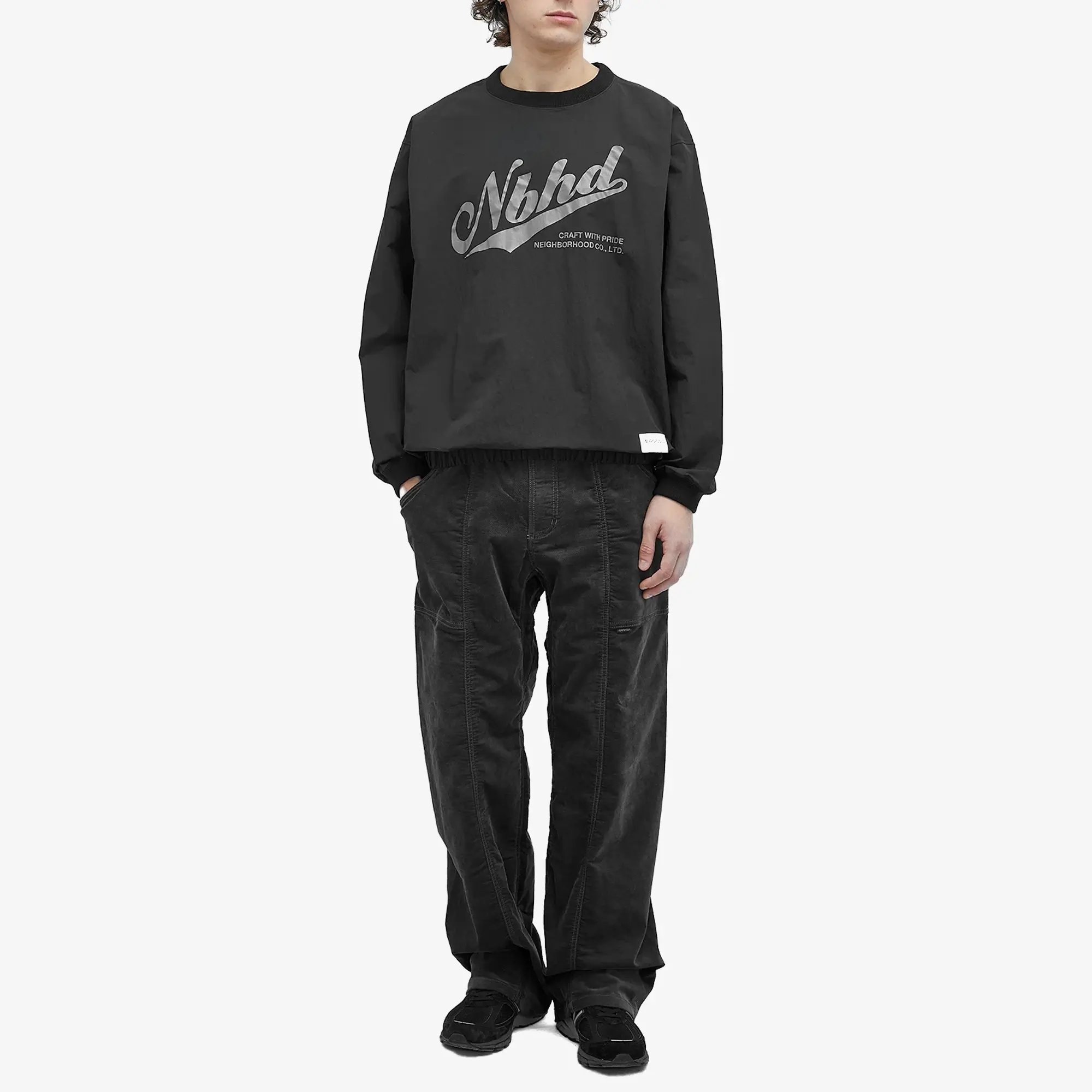 Neighborhood Men's Pullover Track Nylon Sweatshirt Black