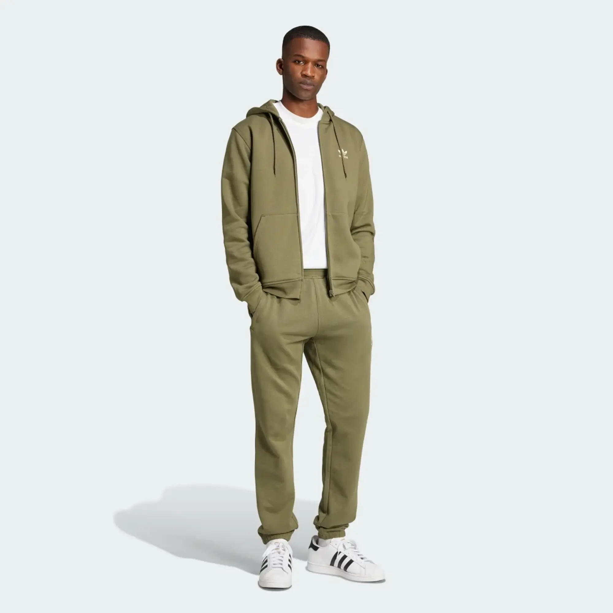 Adidas Originals Trefoil Essentials Full-Zip Hoodie In Green