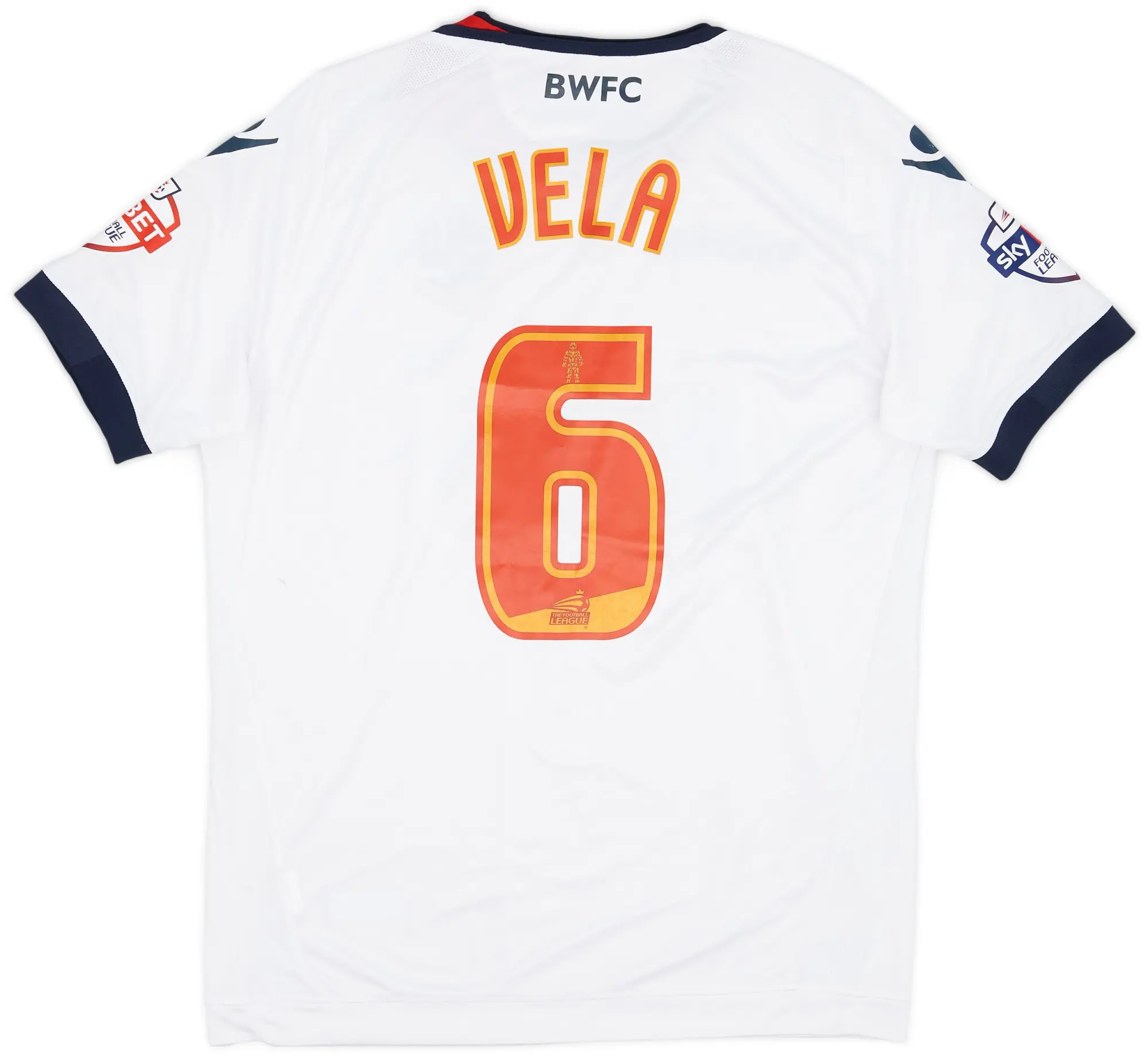 Macron 2015-16 Bolton Match Issue Home Shirt Vela #6