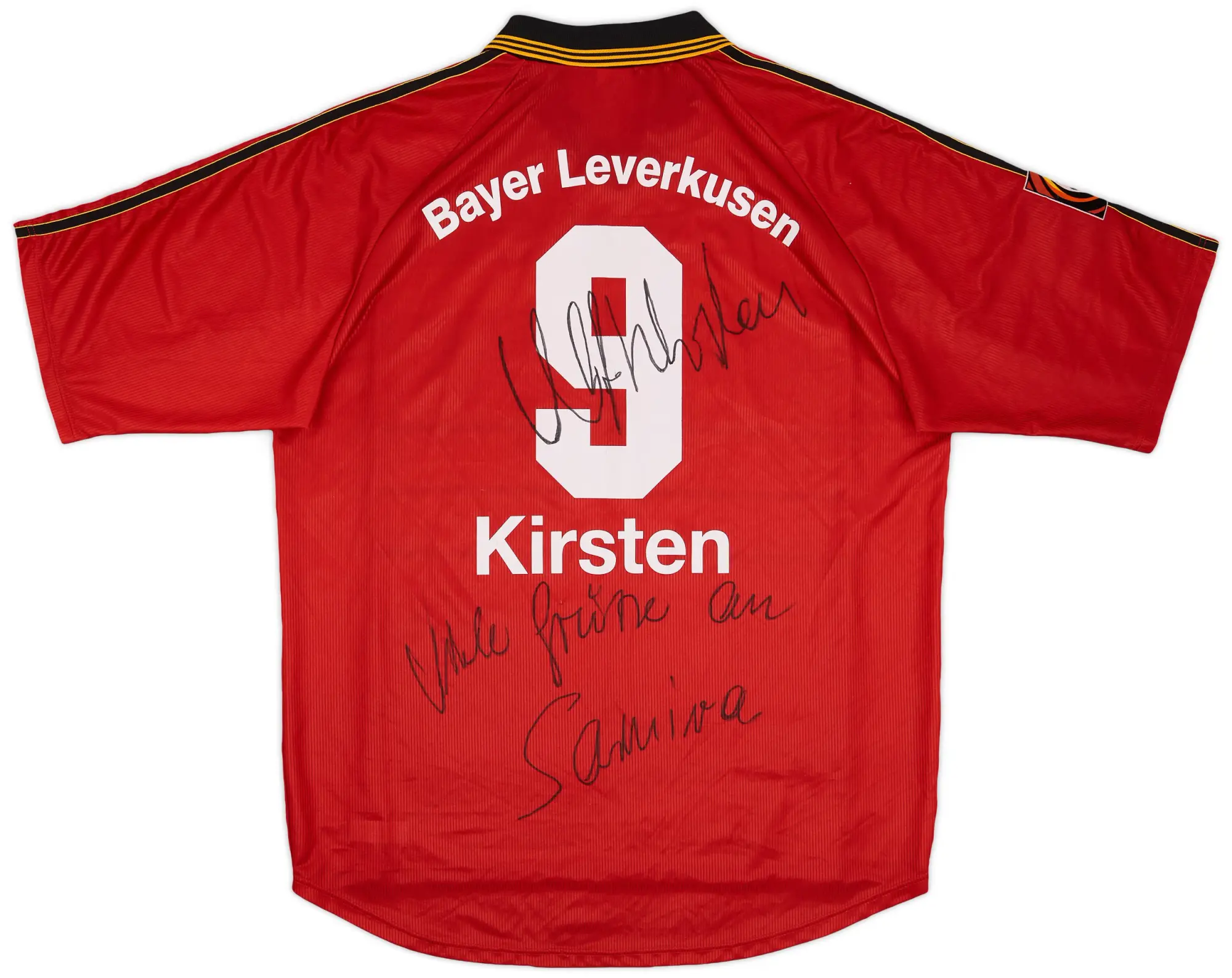 adidas 1998-00 Bayer Leverkusen Player Issue Signed Home Shirt Kirsten #9