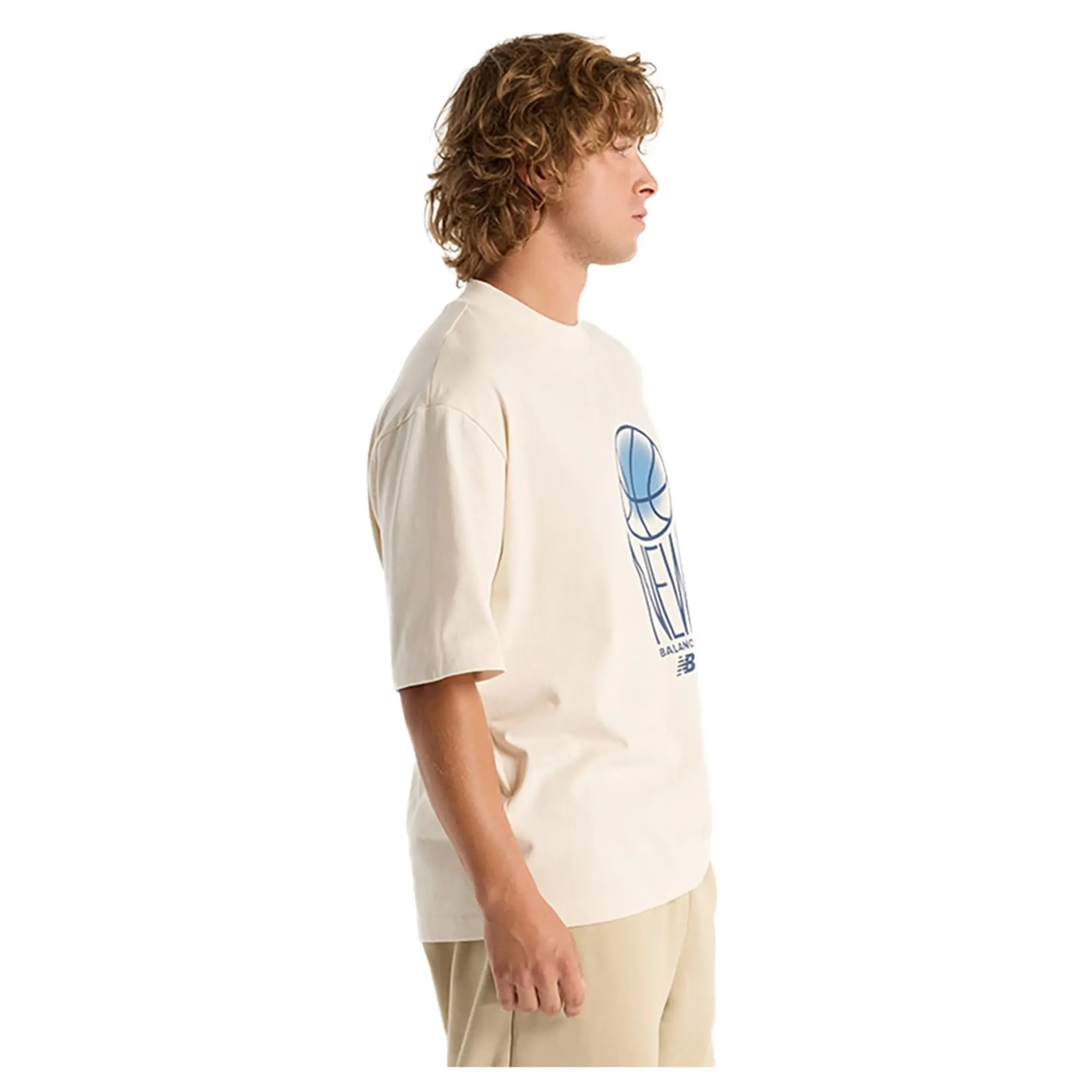 New Balance Men's Hoops Graphic T-Shirt in Beige Cotton