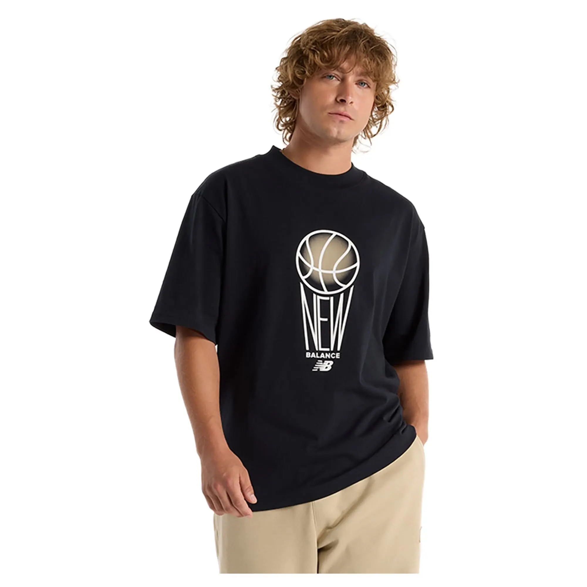 New Balance Men's Hoops Graphic T-Shirt in Black Cotton