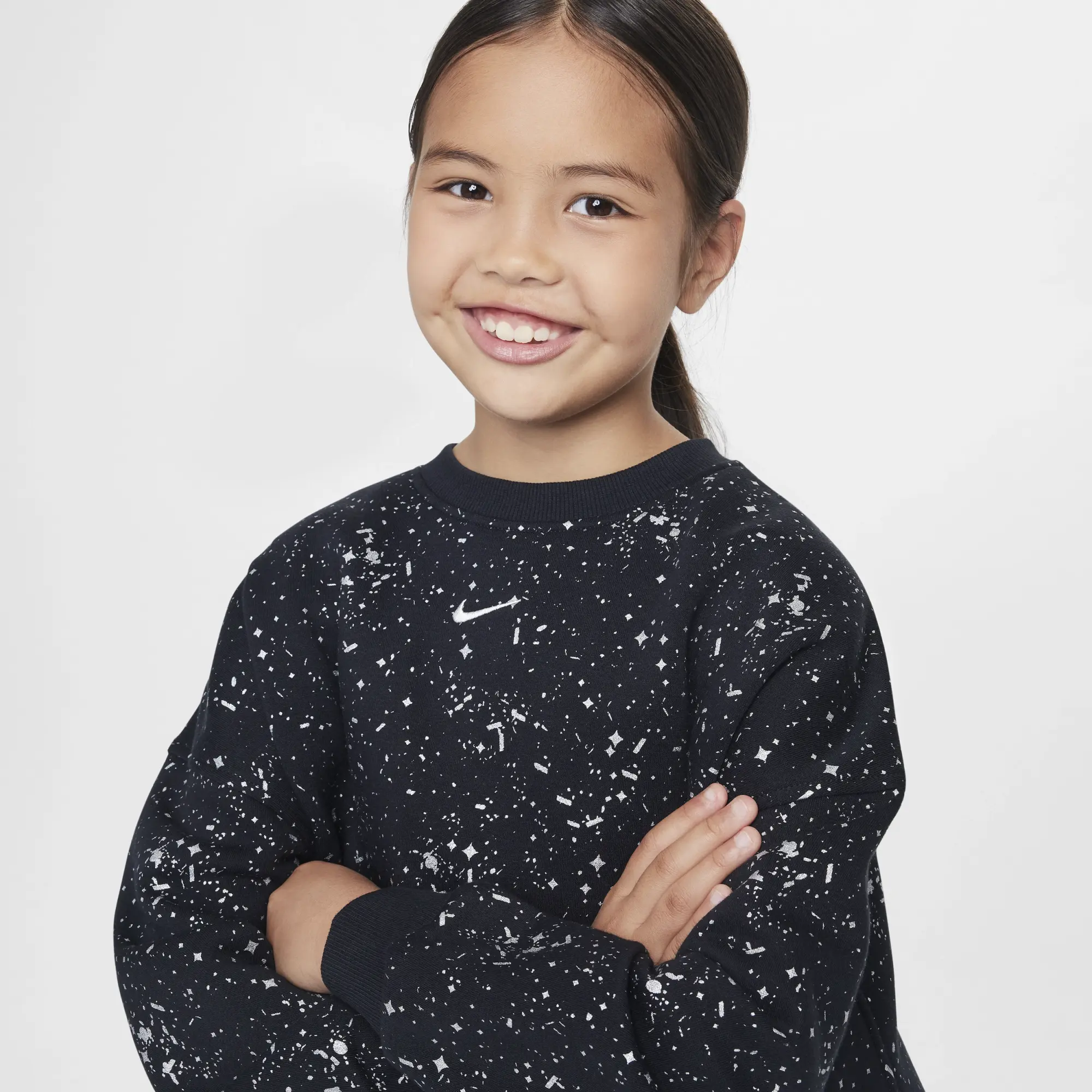 Nike Sportswear Club Fleece Older Kids' (Girls') Crew-Neck Sweatshirt - Black - Cotton/Polyester