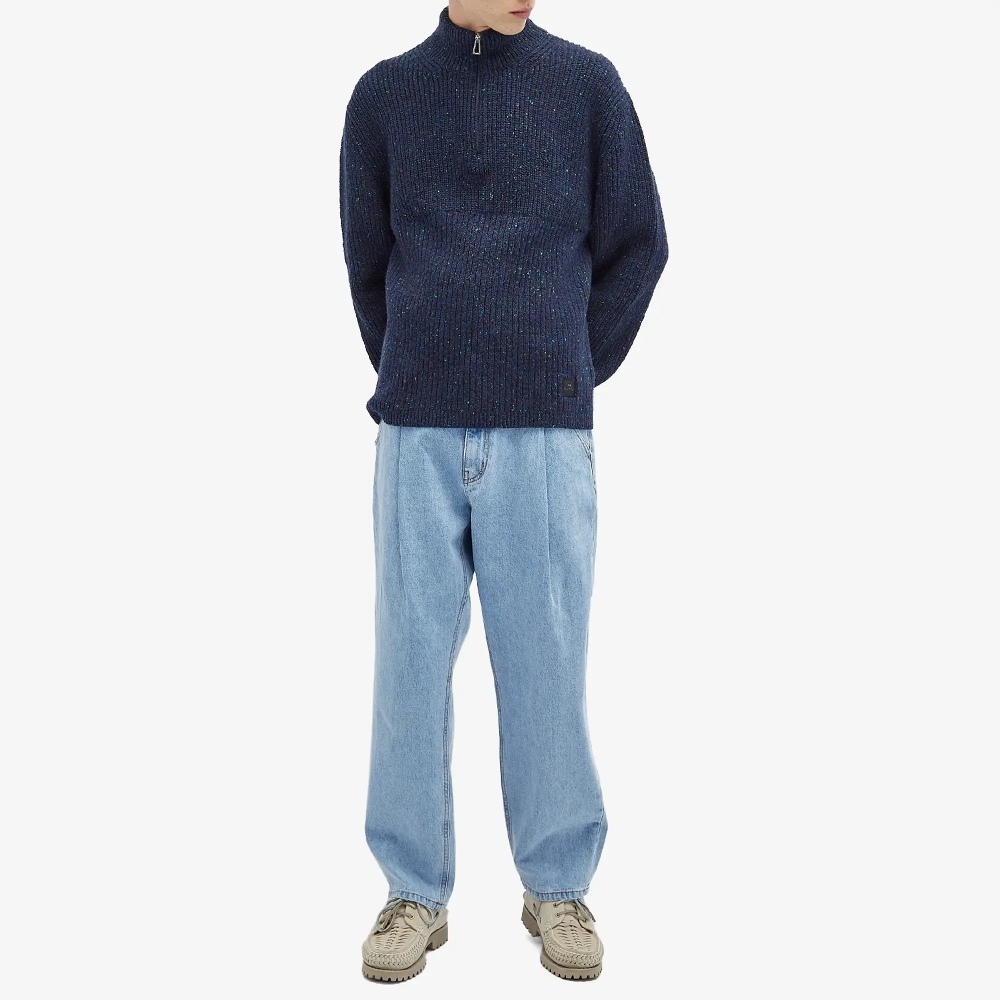 Paul Smith Men's Ribbed Quarter Zip Sweater Blue