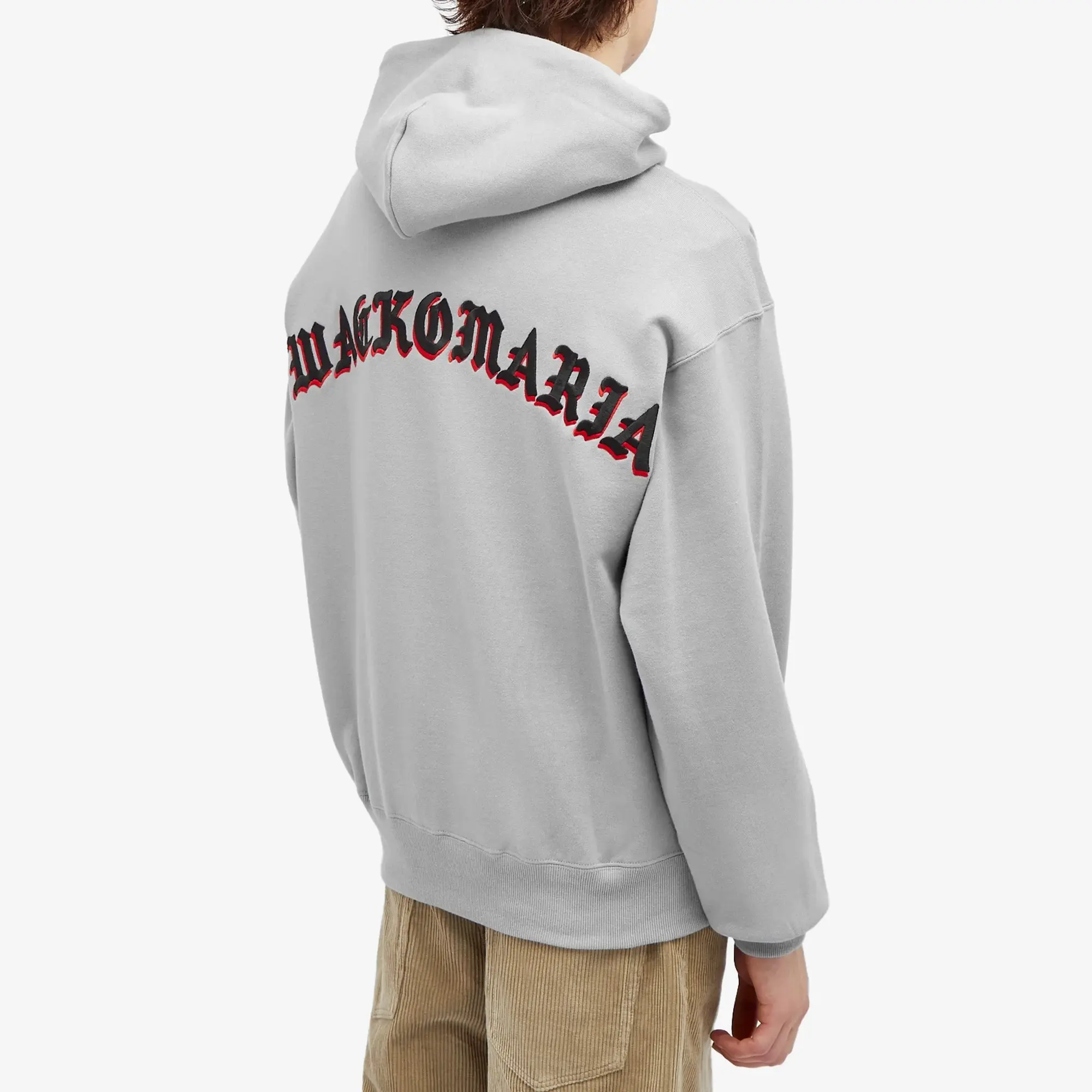 Wacko Maria Men's Embroidered Gothic Logo Hoodie Grey