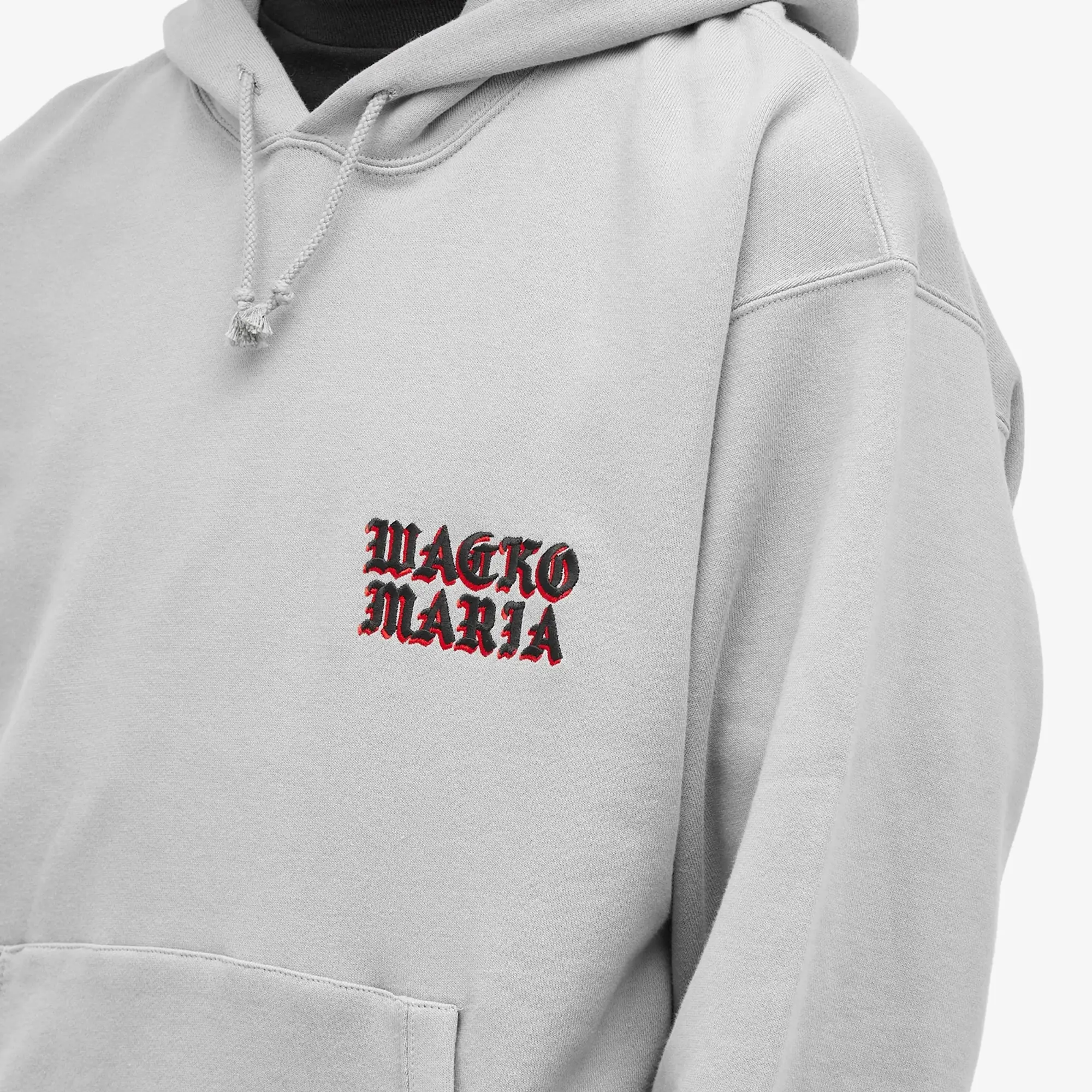 Wacko Maria Men's Embroidered Gothic Logo Hoodie Grey