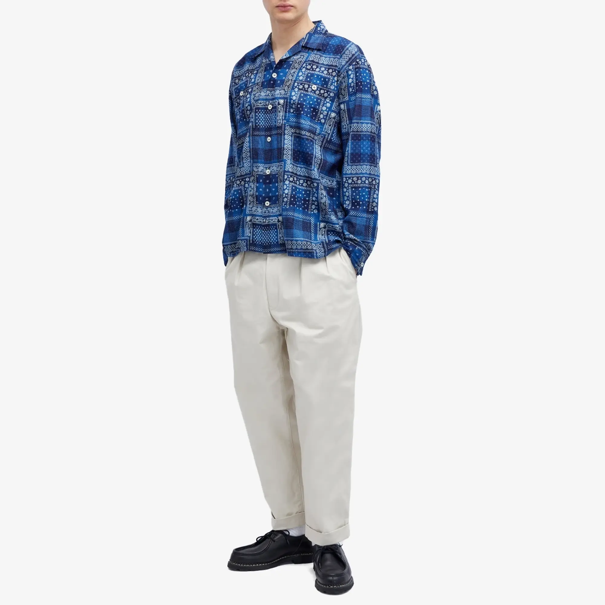 Beams Plus Men's Open Collar Print Shirt Indigo