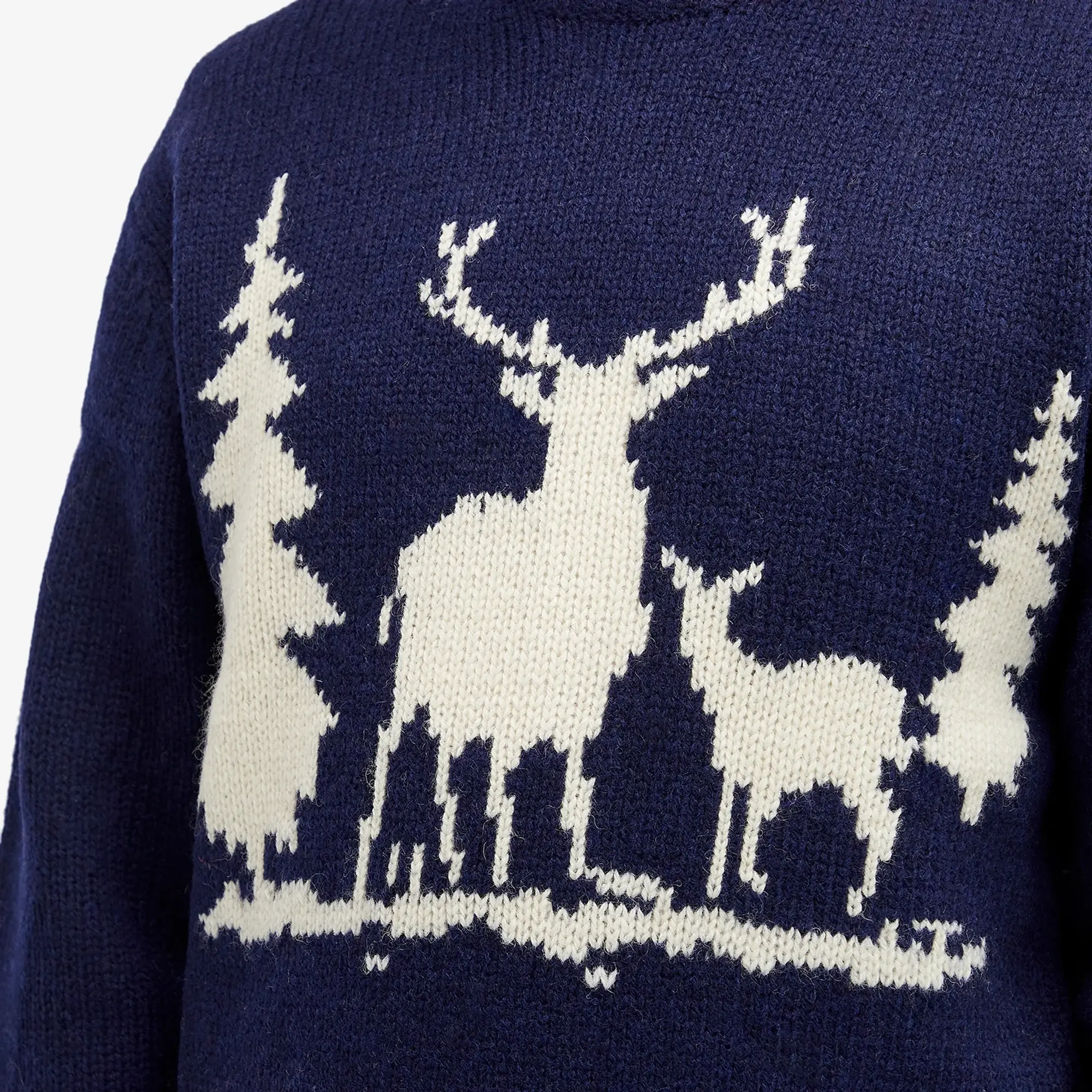 Beams Plus Men's Intarsia Stag Jumper Navy