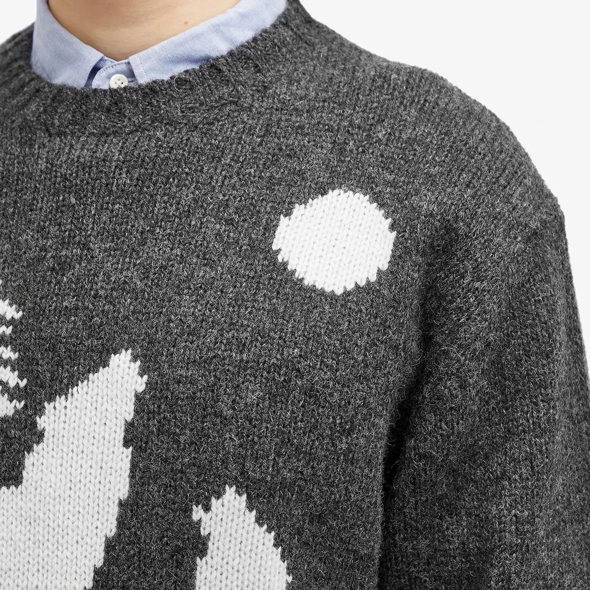 Beams Plus Men's Intarsia Wolf Jumper Charcoal