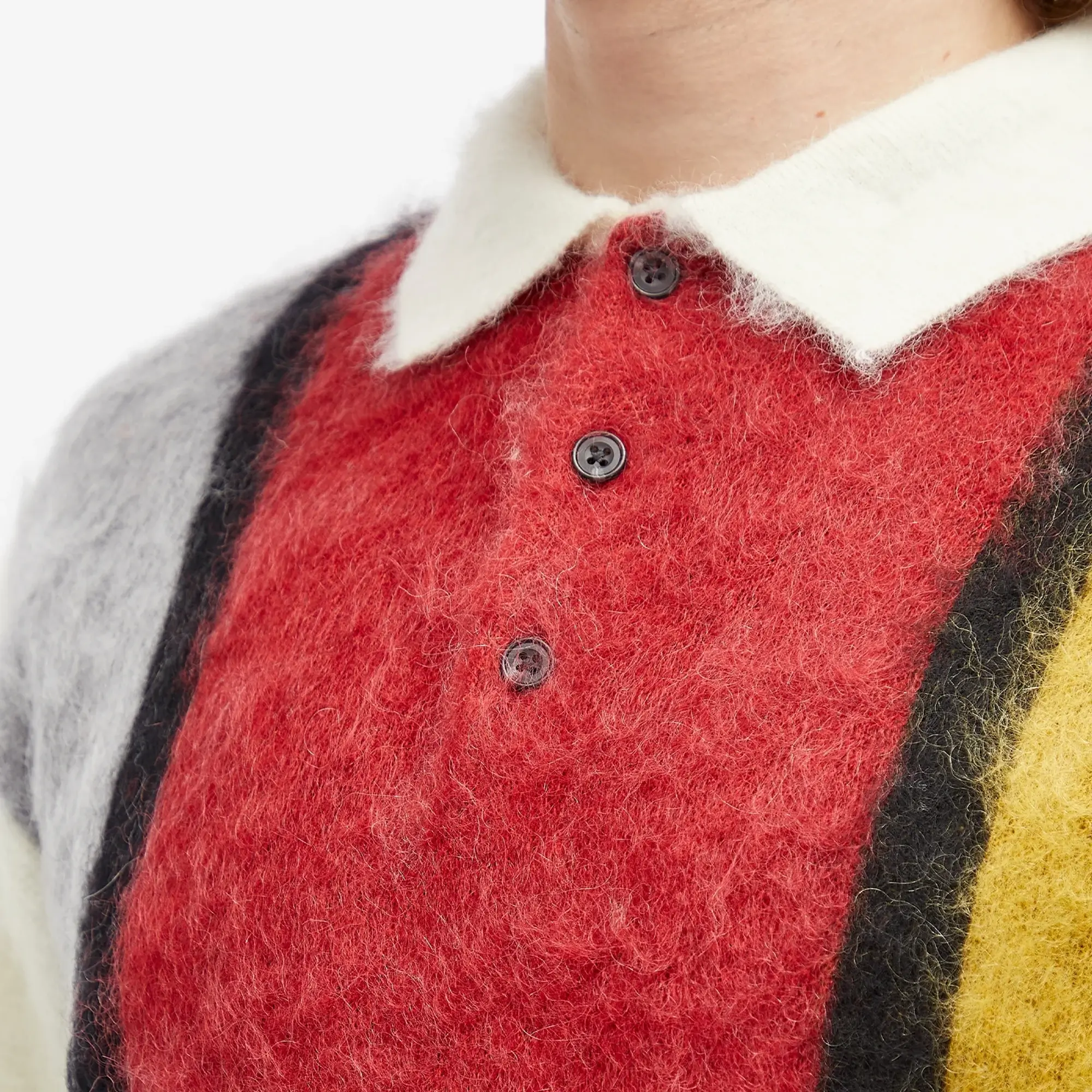 Beams Plus Men's Long Sleeve Colour Block Knit Polo White