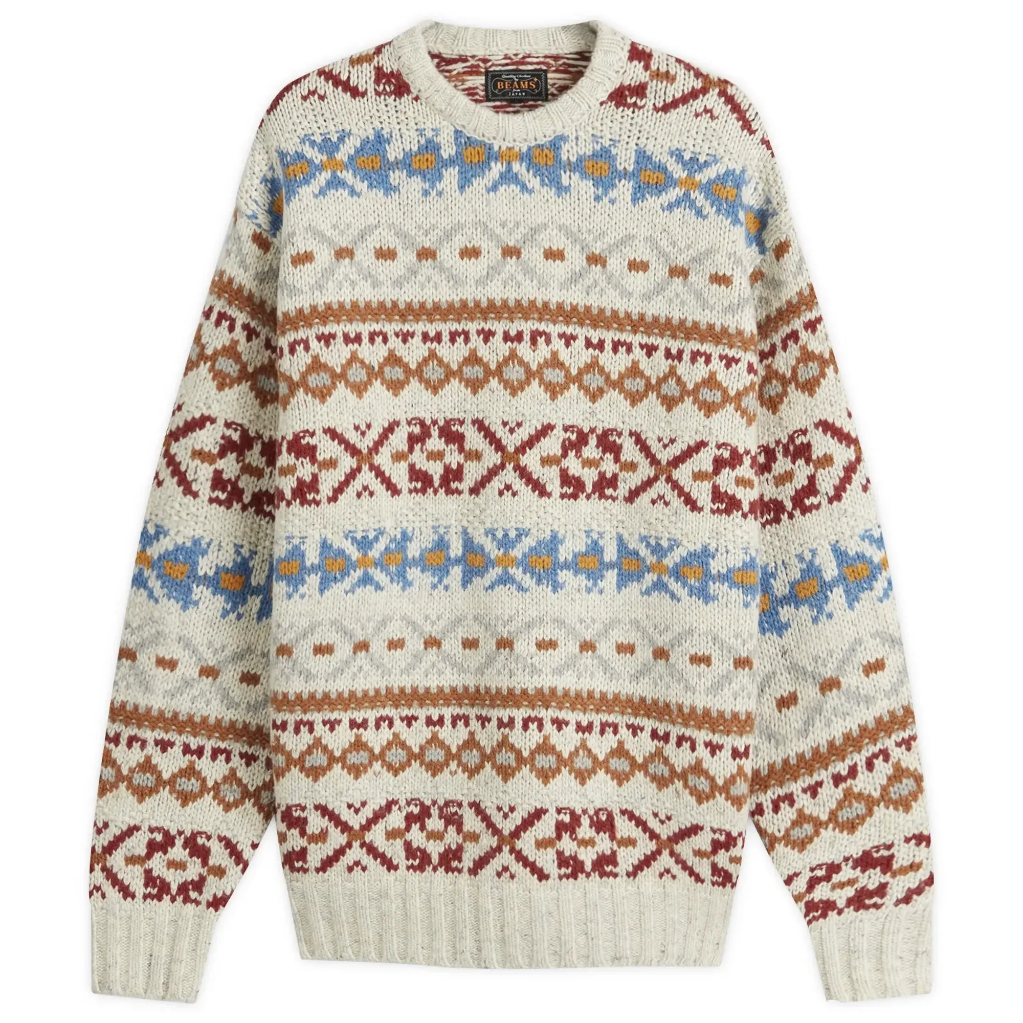 Beams Plus Men's Fair Isle Jumper Off White