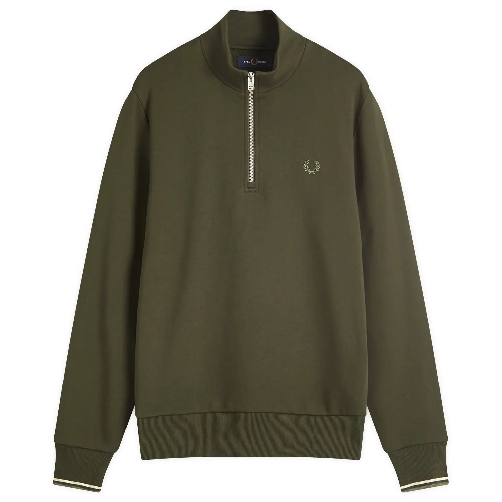 Fred Perry Men's Half Zip Sweatshirt Hunting Green/Light Oyster