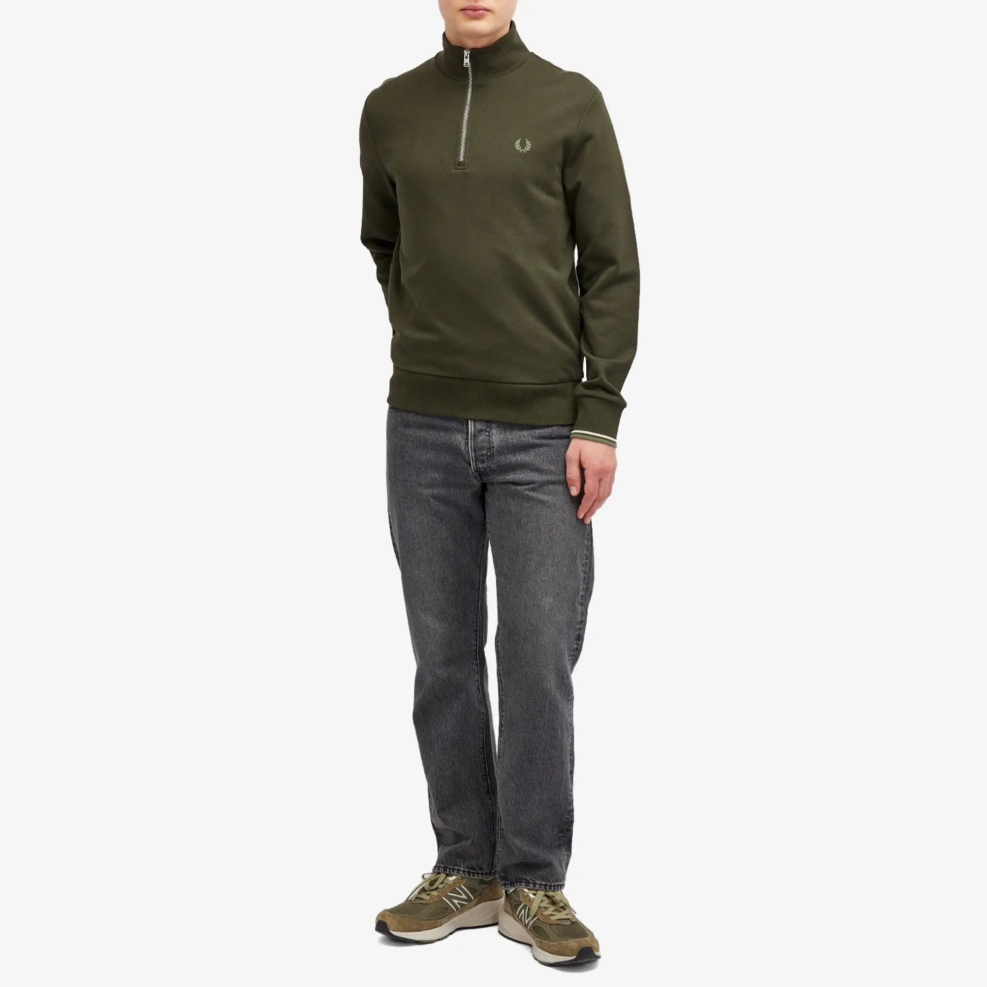 Fred Perry Men's Half Zip Sweatshirt Hunting Green/Light Oyster