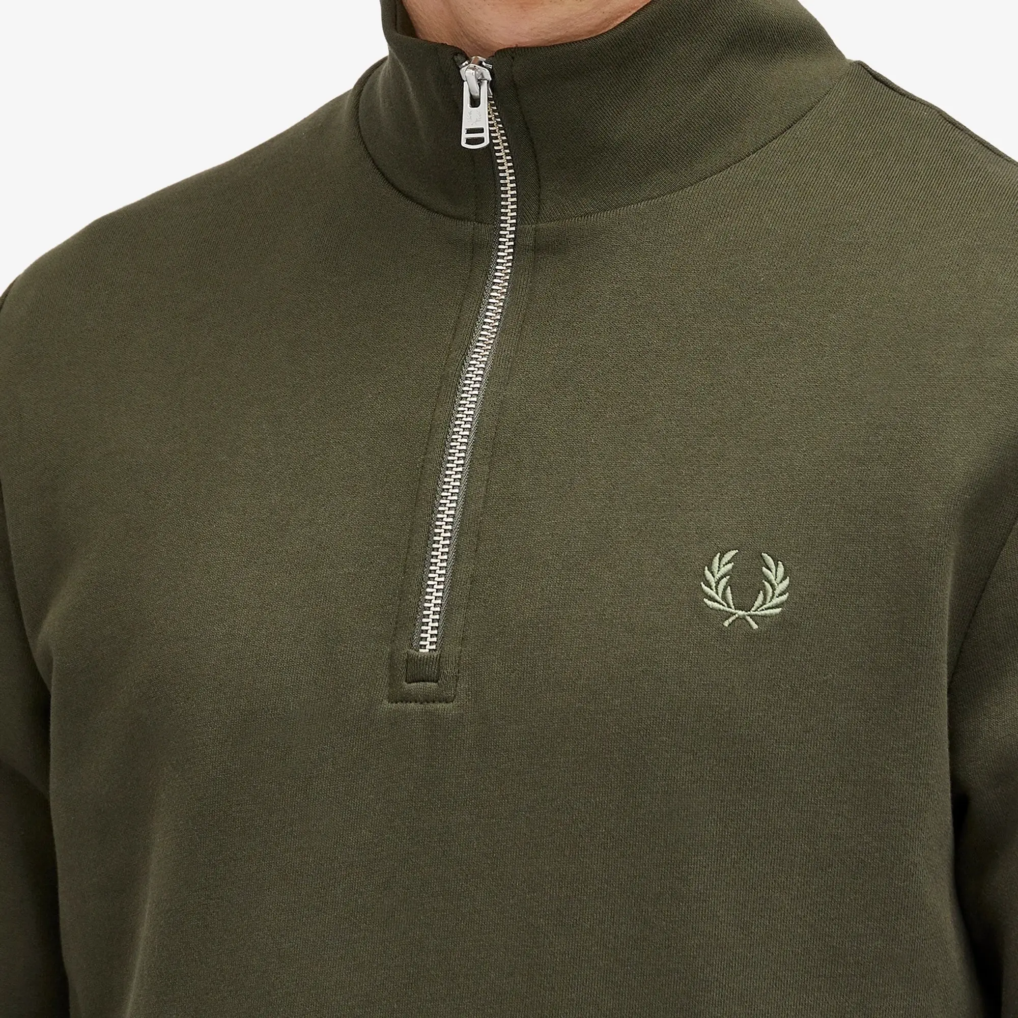 Fred Perry Men's Half Zip Sweatshirt Hunting Green/Light Oyster