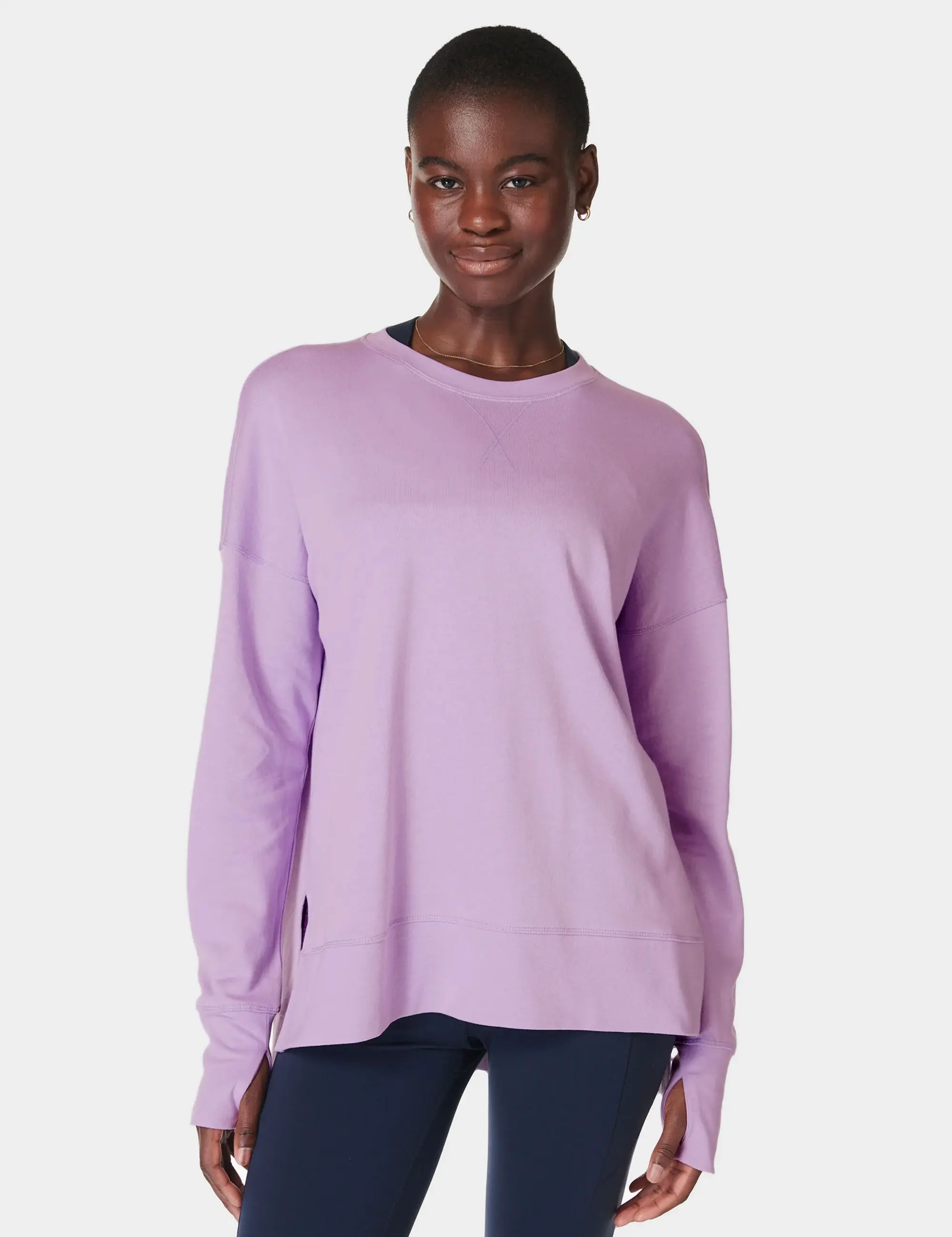 Nike Sweaty Betty After Class Longline Organic Cotton Blend Sweatshirt, Purple