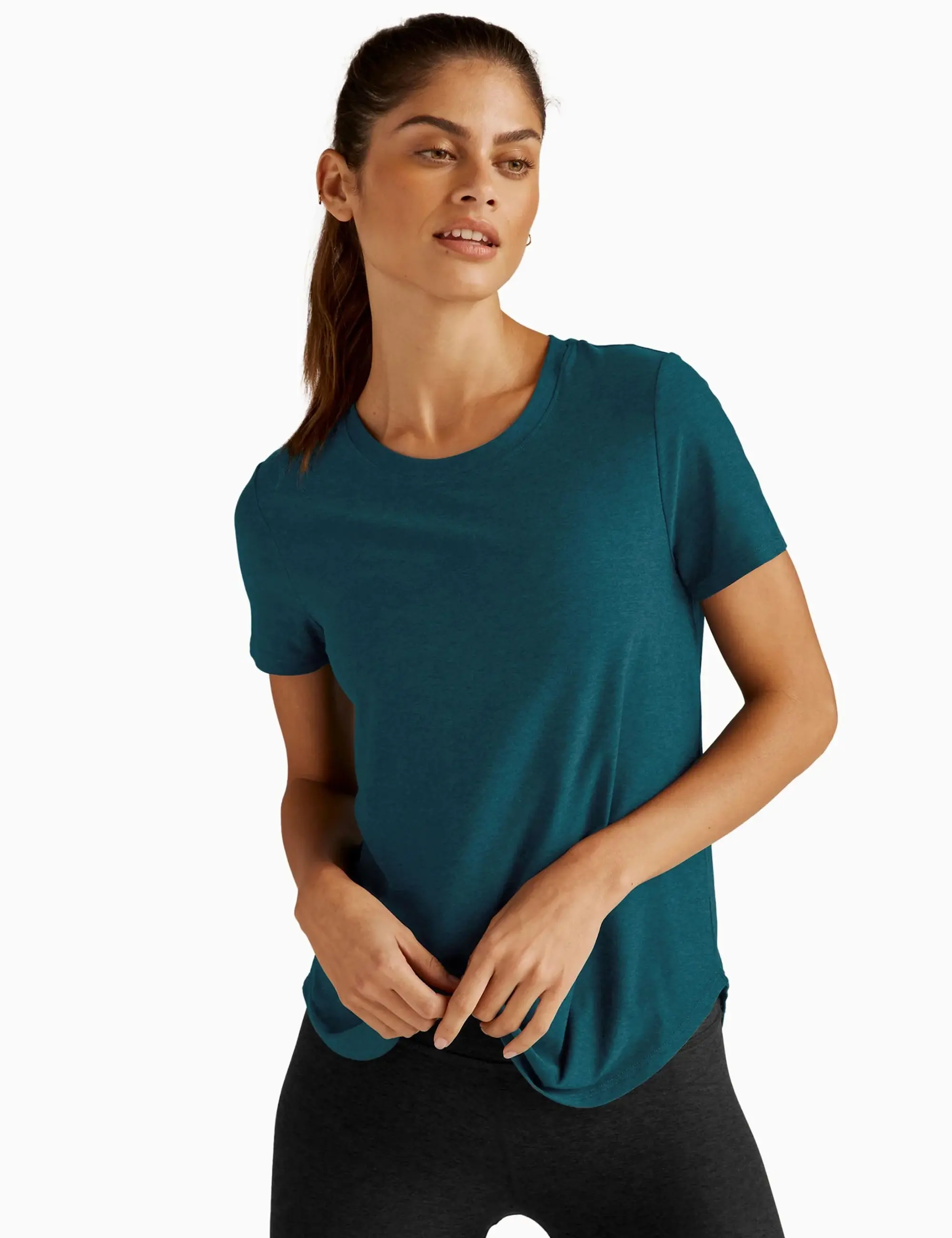 Nike Beyond Yoga Women's Featherweight On The Down Low Tee - Nocturnal Navy - XL - Blue