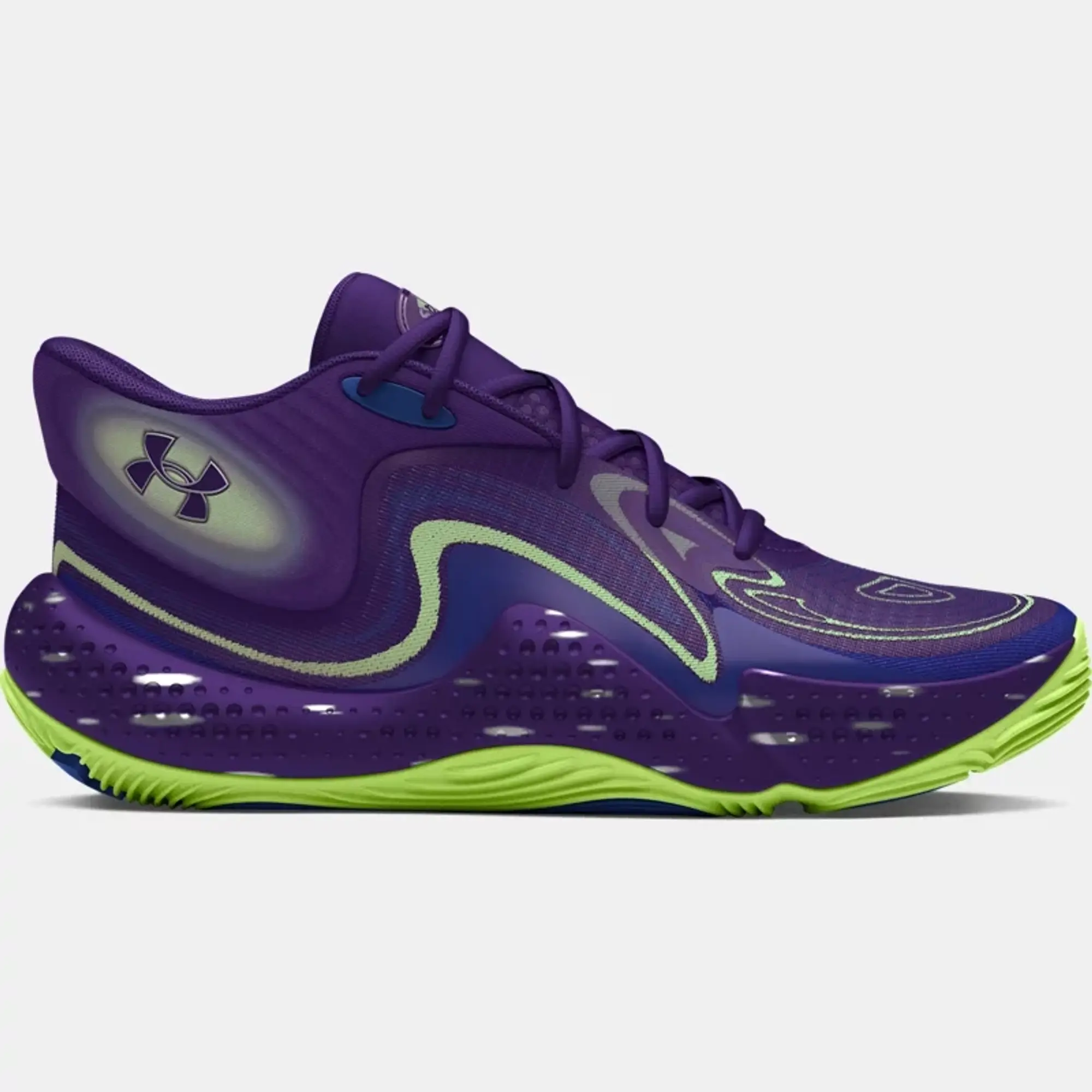 Unisex  Under Armour  Spawn 6 Mid Start Of Season Basketball Shoes Purple / Tech Blue / Morph Green 9