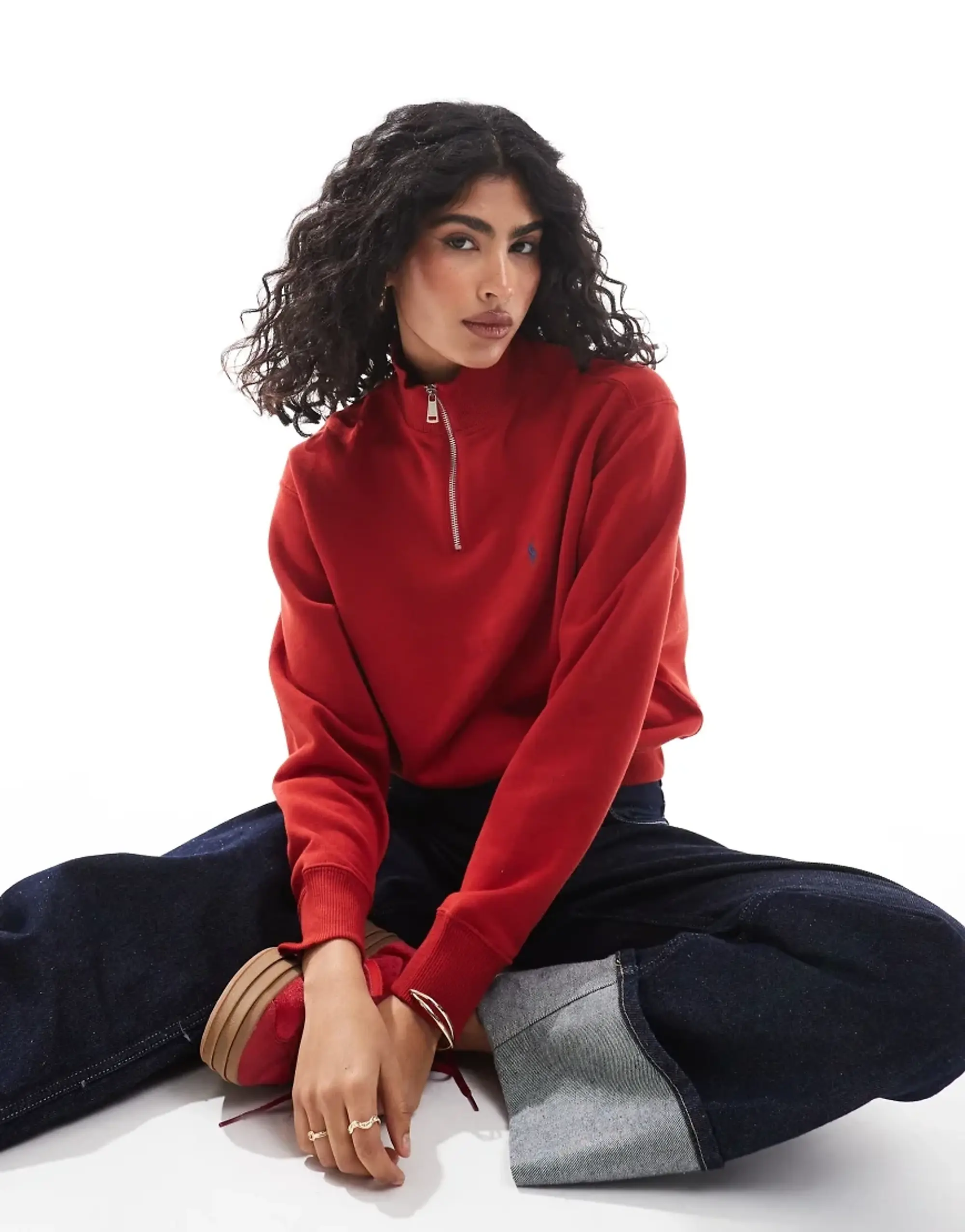 Polo Ralph Lauren Icon Logo Half Zip Sweatshirt In Red