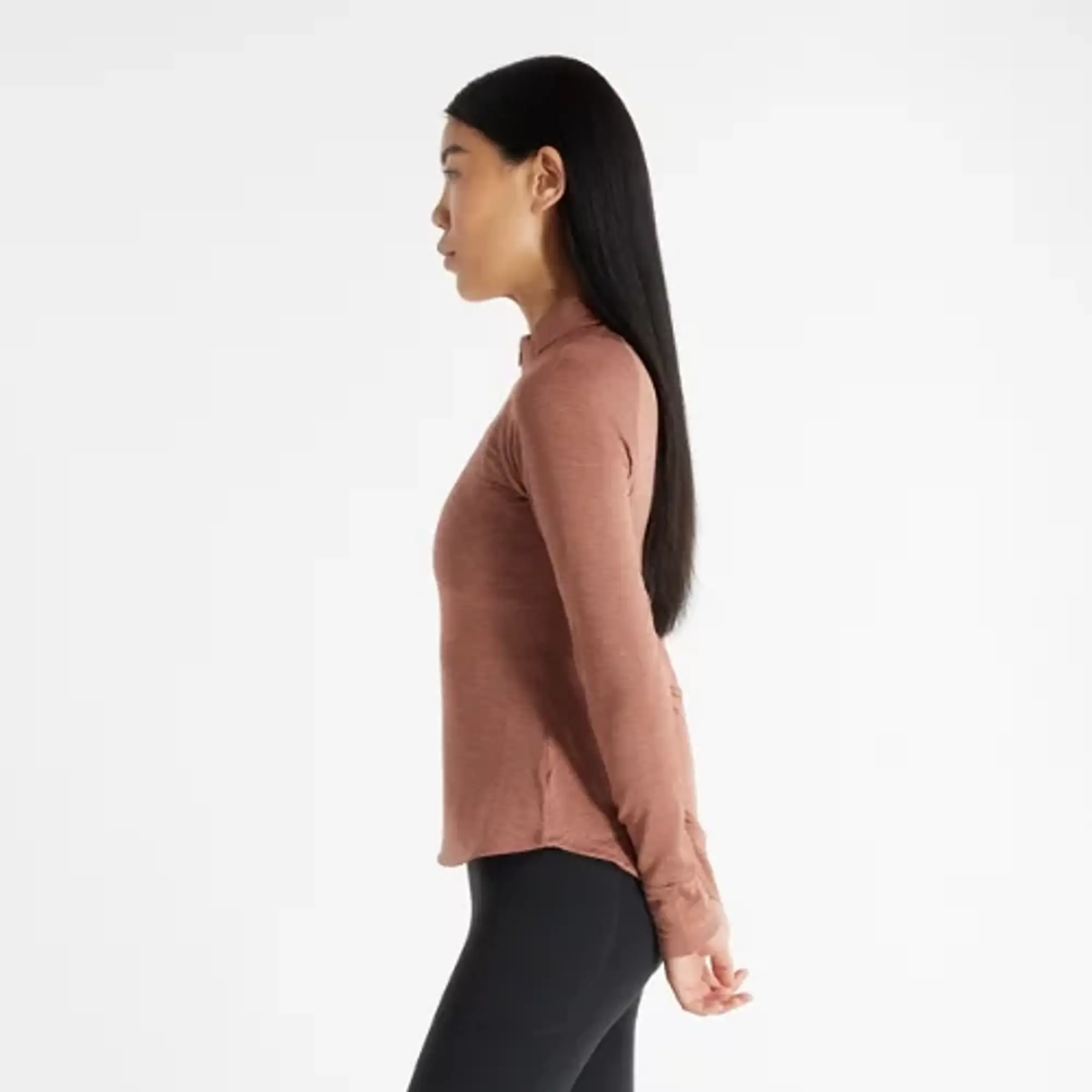 New Balance Women's Athletics Heat Grid 1/2 Zip in Brown Poly Knit